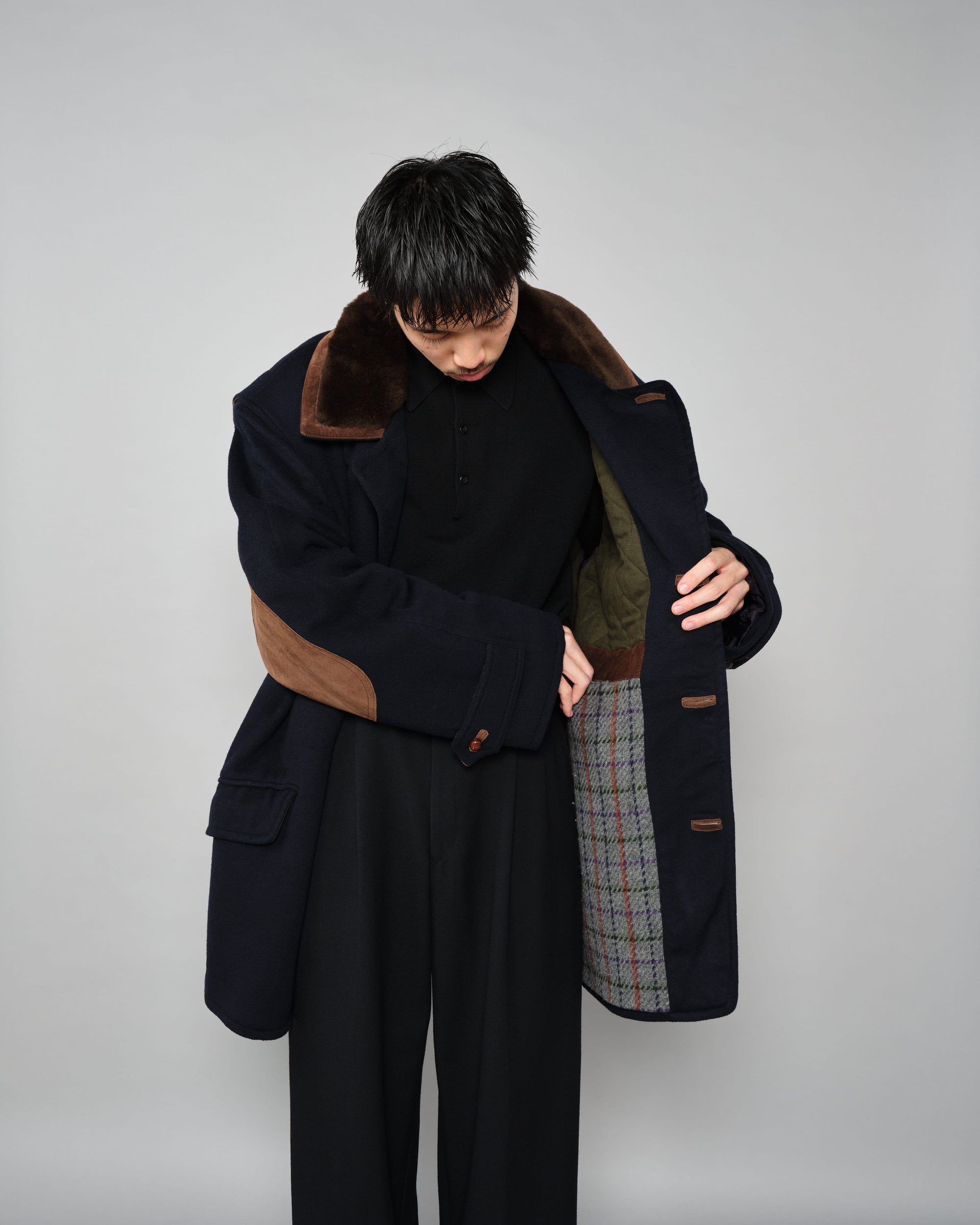 【~80’s】Old GUCCI Fur Collar Cashmere Jacket Size.52