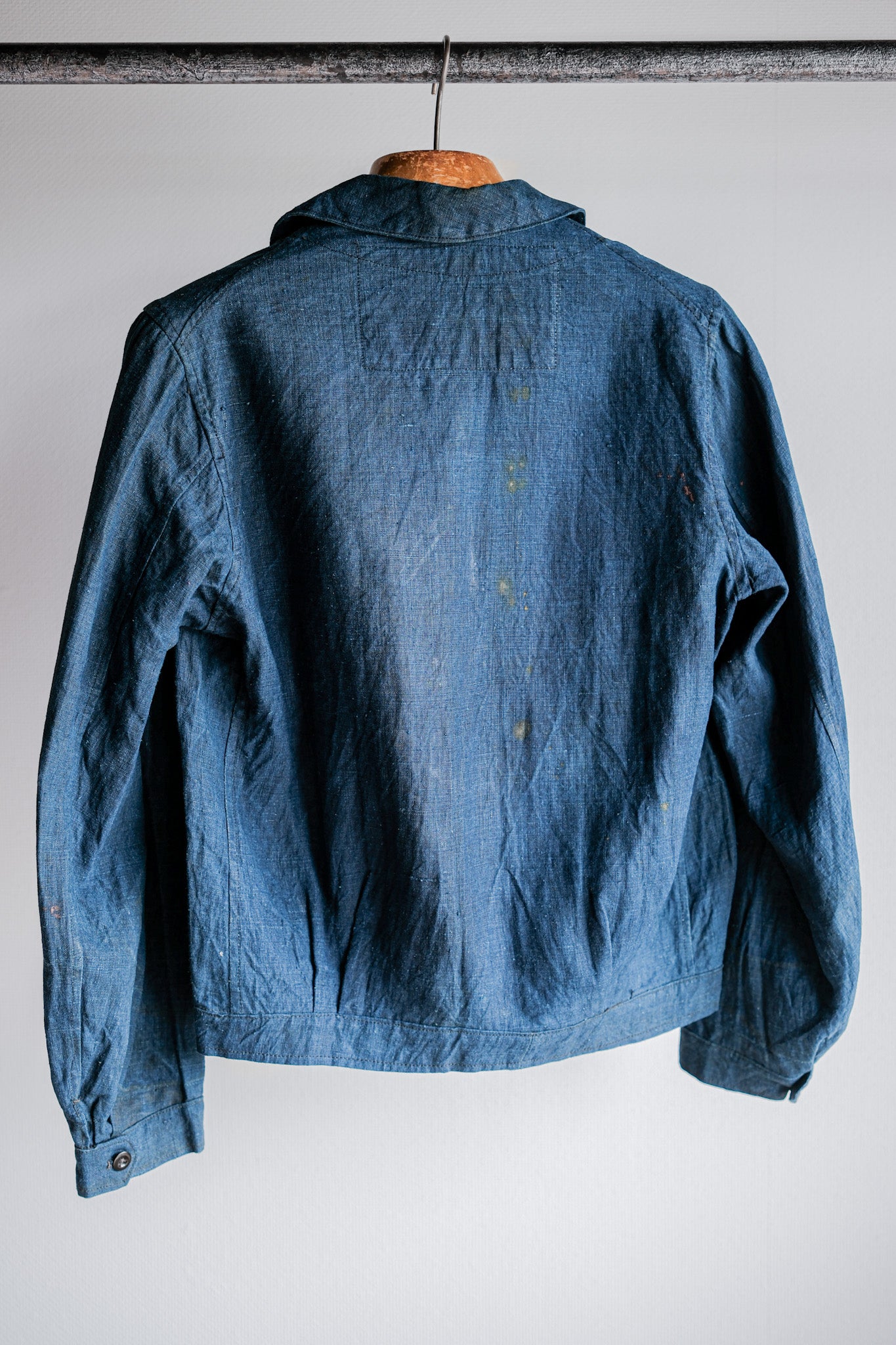 ［~40's］French Navy Indigo Linen Shawl Collar Mechanic Jacket "Marine Nationale"