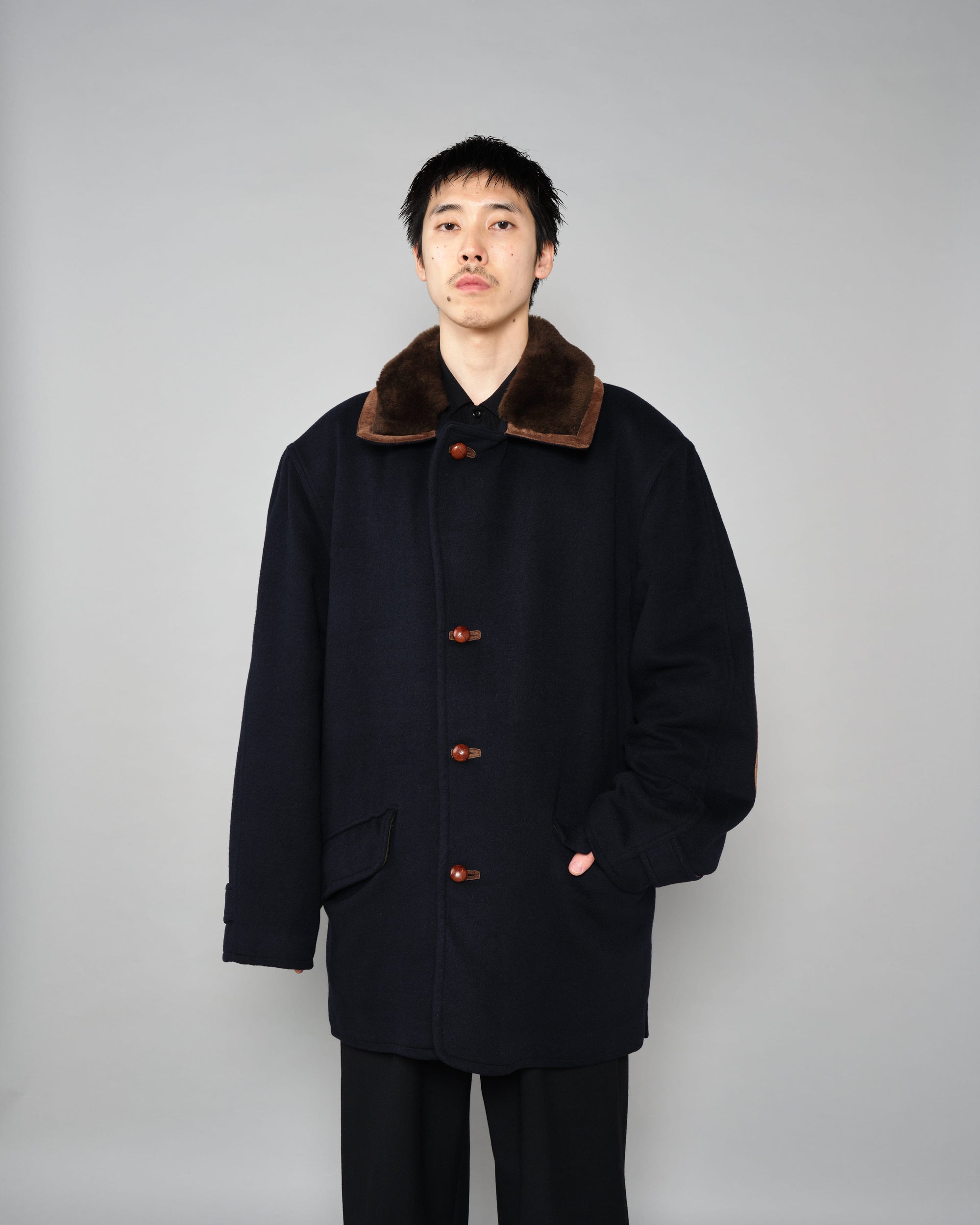 【~80’s】Old GUCCI Fur Collar Cashmere Jacket Size.52