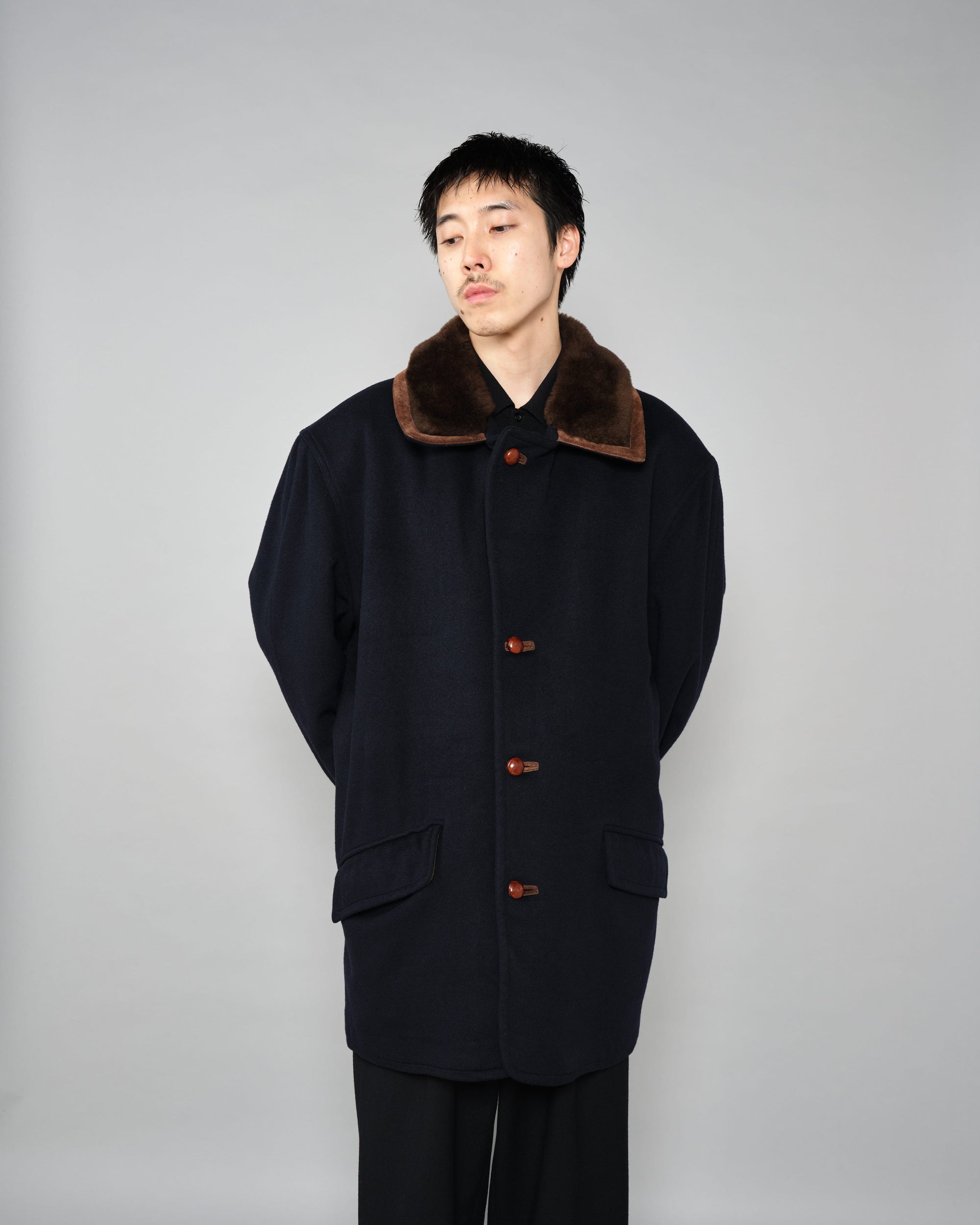 【~80’s】Old GUCCI Fur Collar Cashmere Jacket Size.52