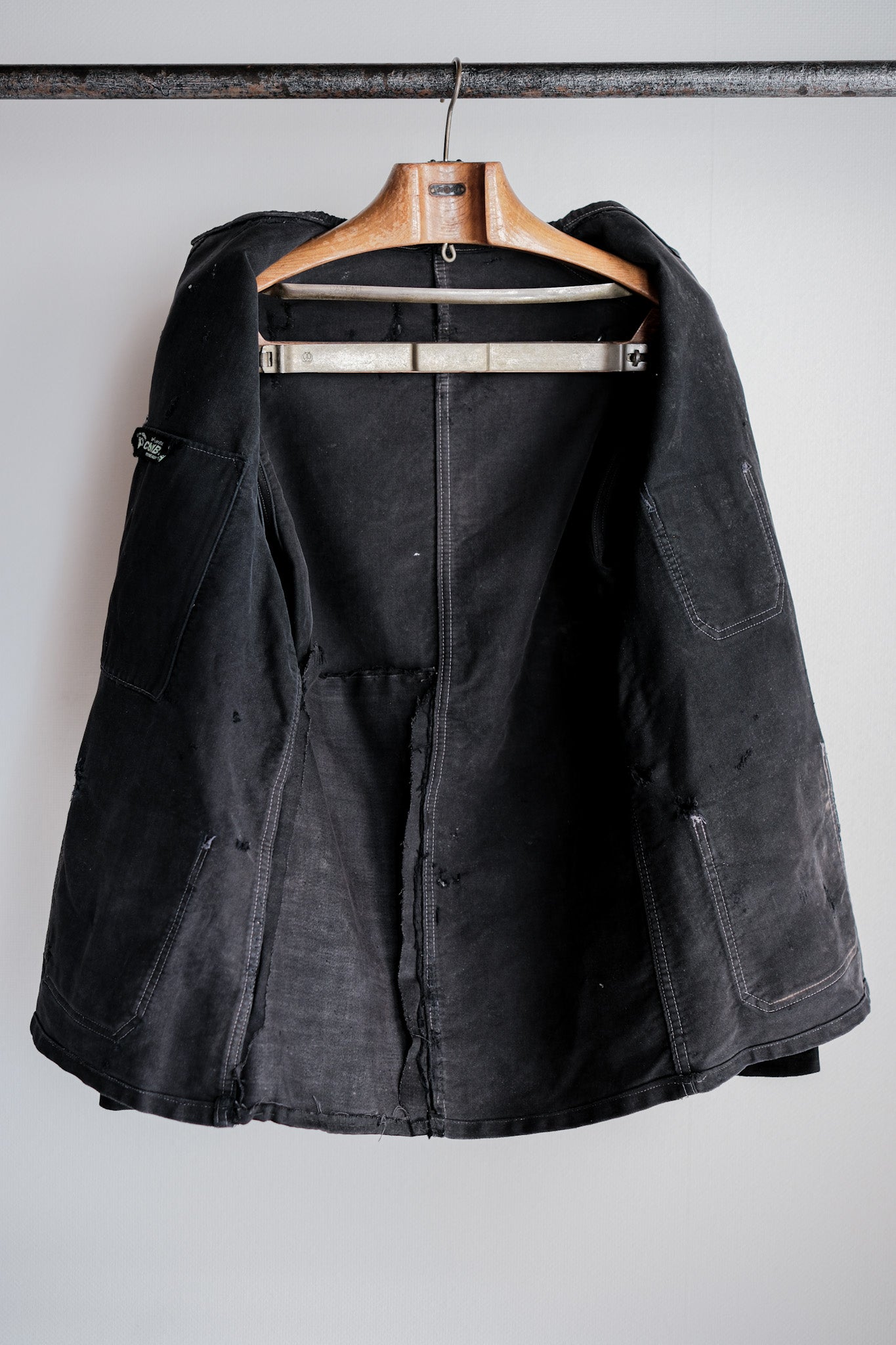 【~40's】French Vintage Black Moleskin Work Jacket "Boro"