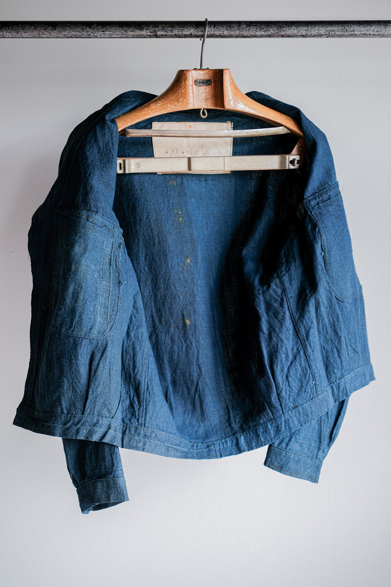 ［~40's］French Navy Indigo Linen Shawl Collar Mechanic Jacket "Marine Nationale"