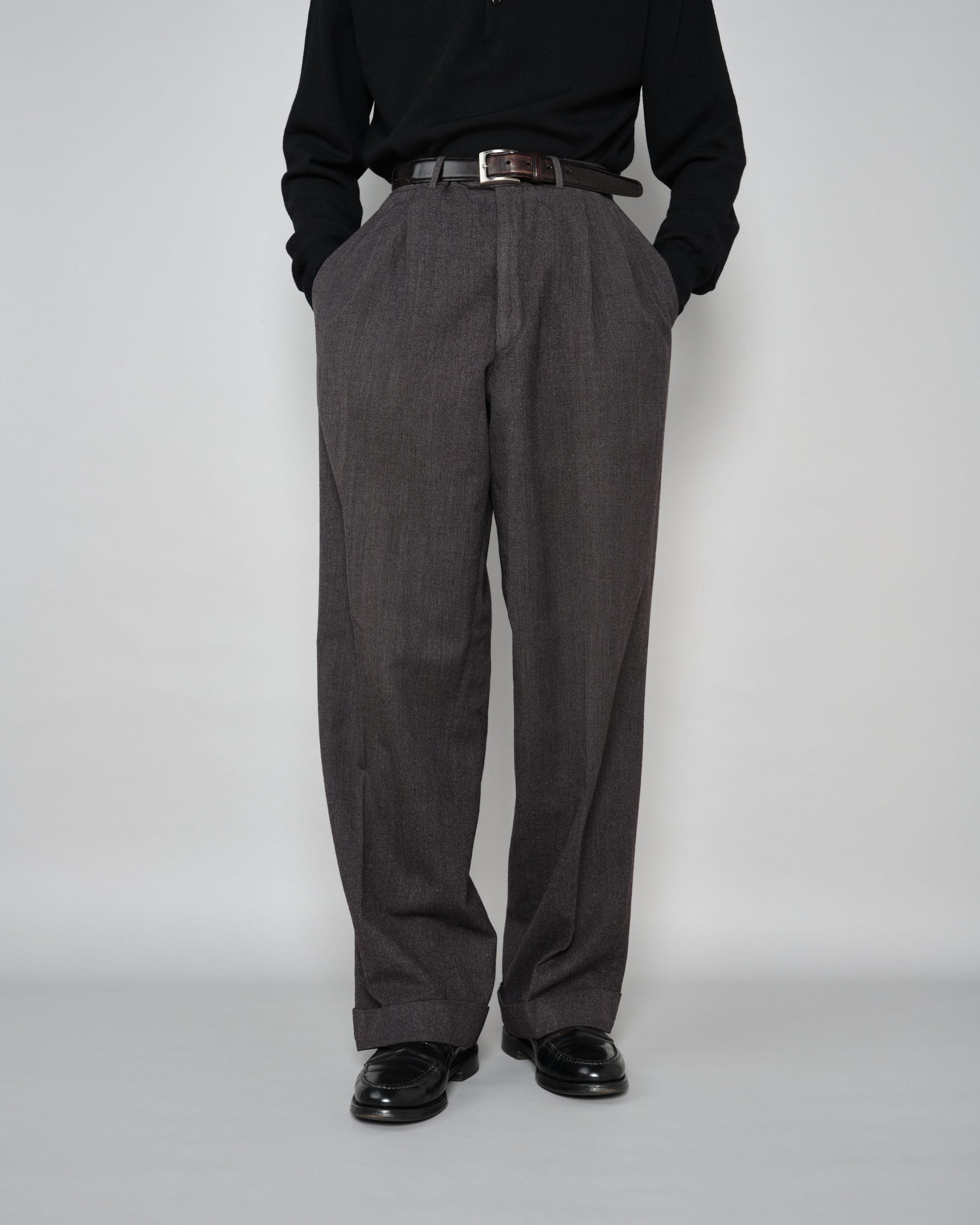 ［~70's］Old GUCCI 2 Tuck Turn Up Wool Trousers Size.52