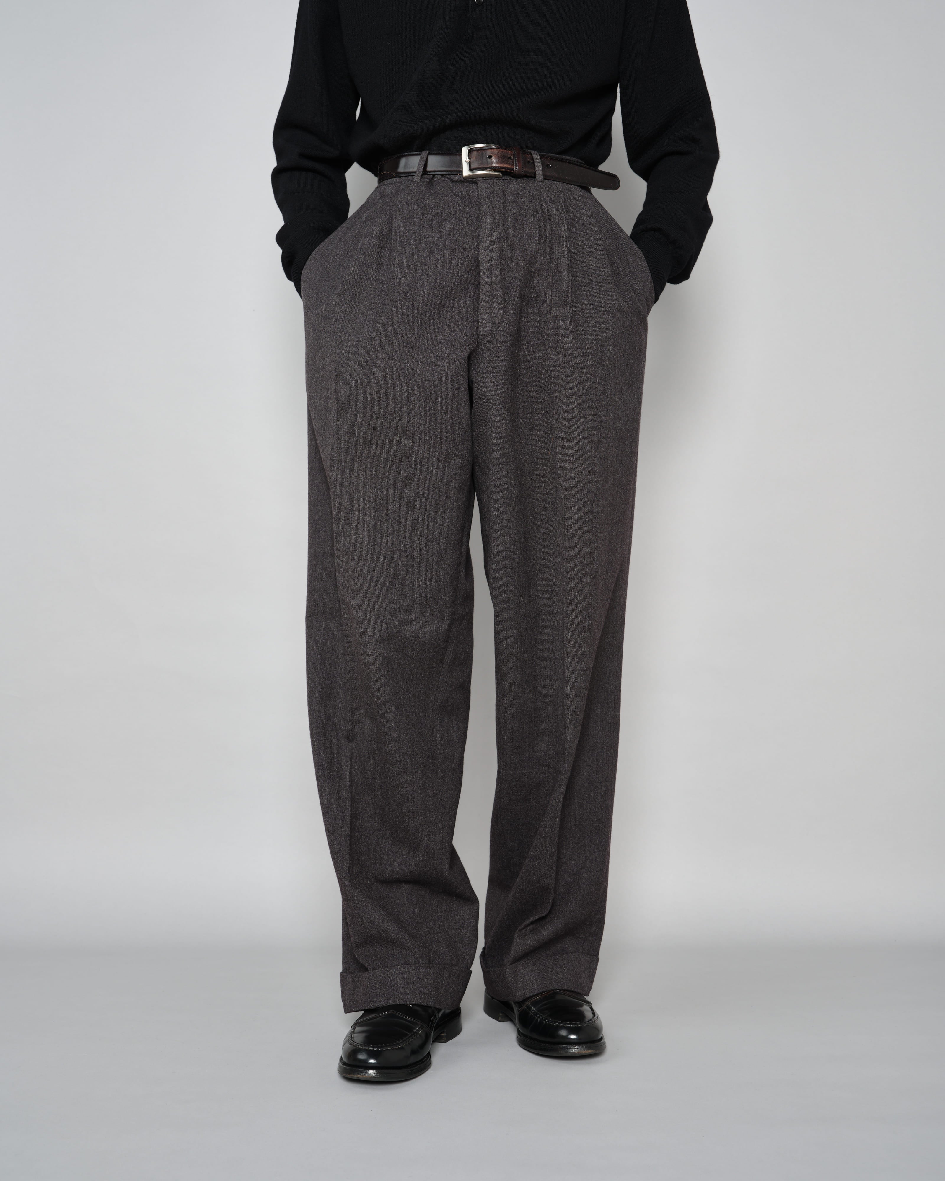 [~70's] Old GUCCI 2 Tuck Turn Up Wool Trousers Size.52