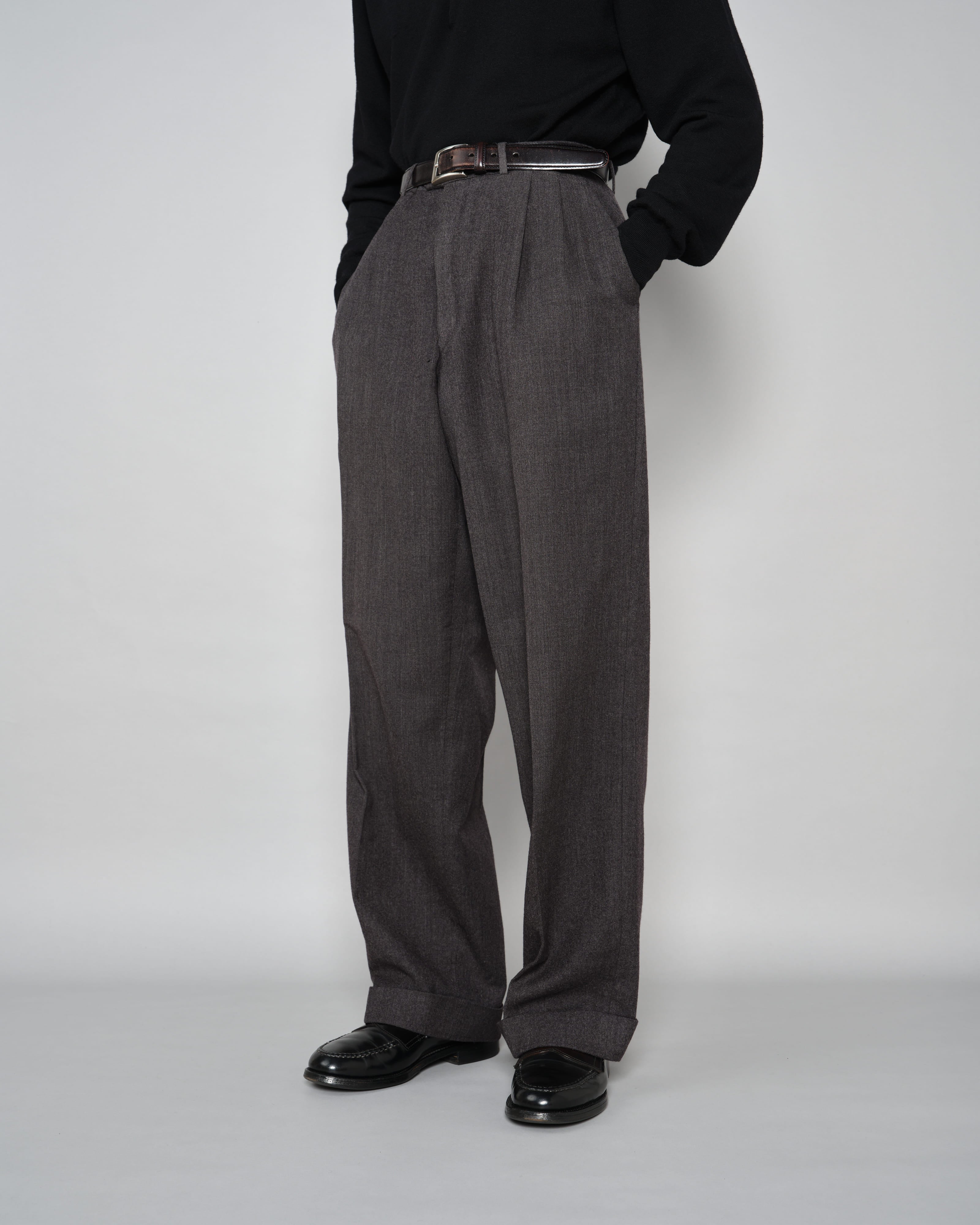 70's] Old GUCCI 2 Tuck Turn Up Wool Trousers Size.52