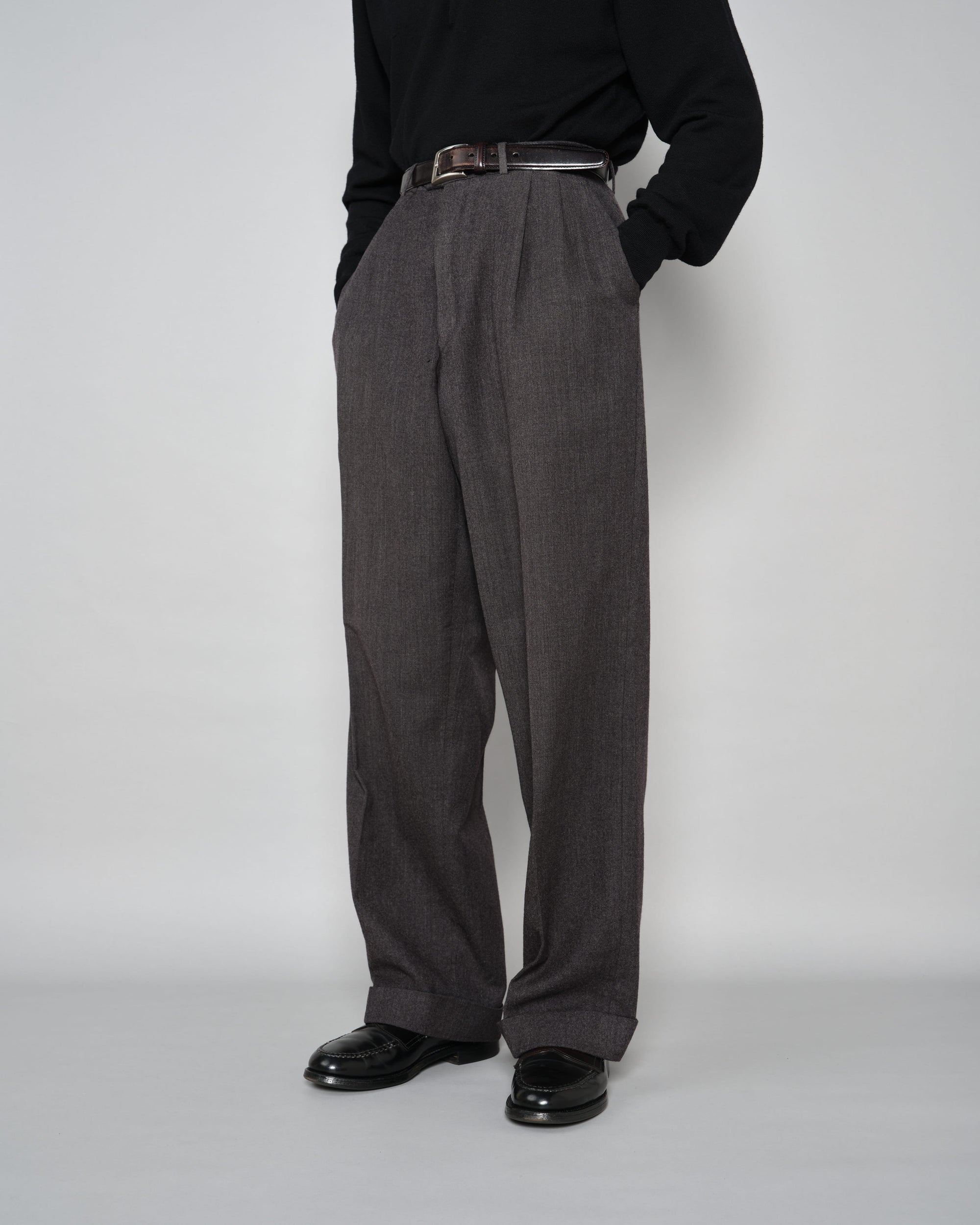 ［~70's］Old GUCCI 2 Tuck Turn Up Wool Trousers Size.52