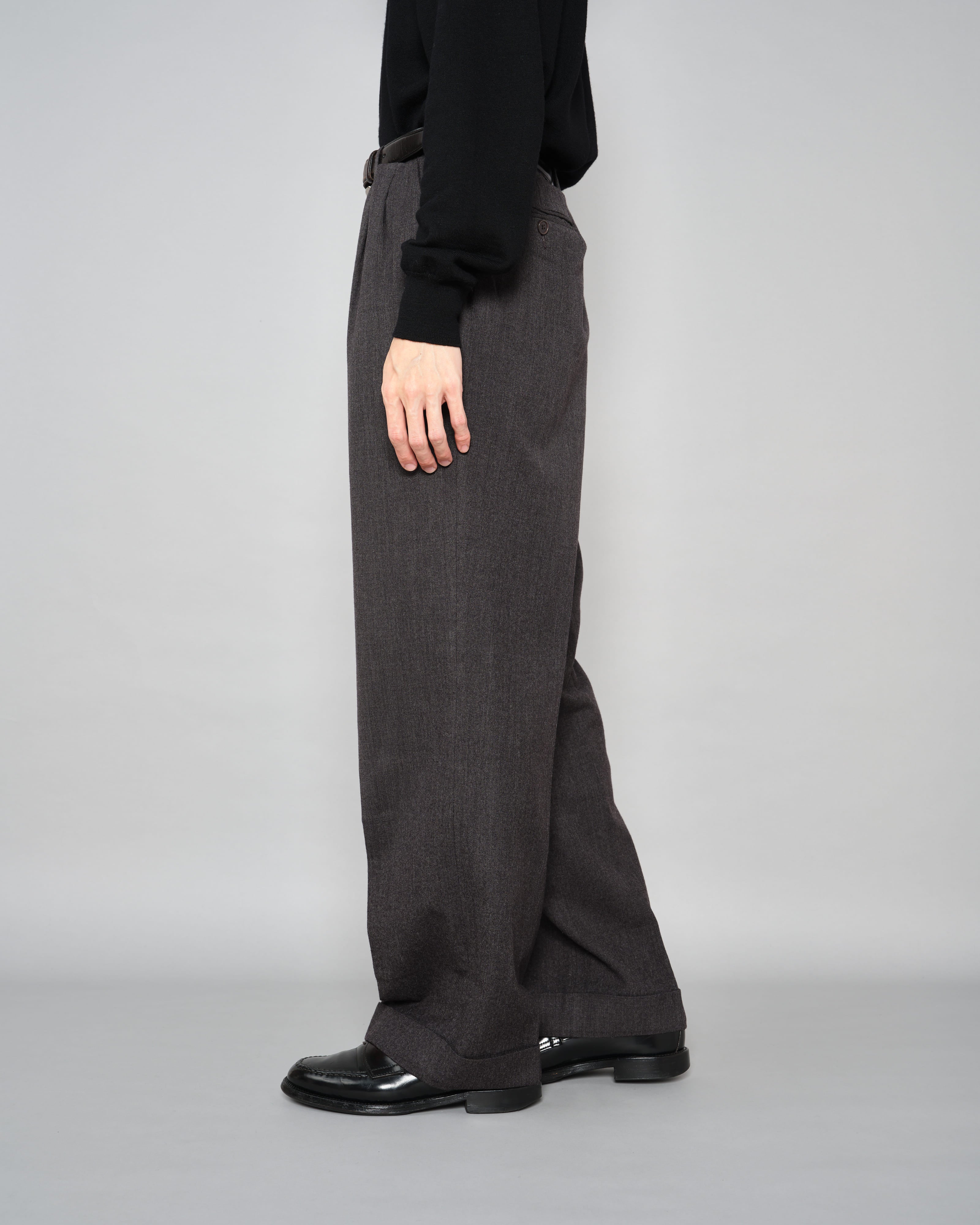 [~70's] Old GUCCI 2 Tuck Turn Up Wool Trousers Size.52