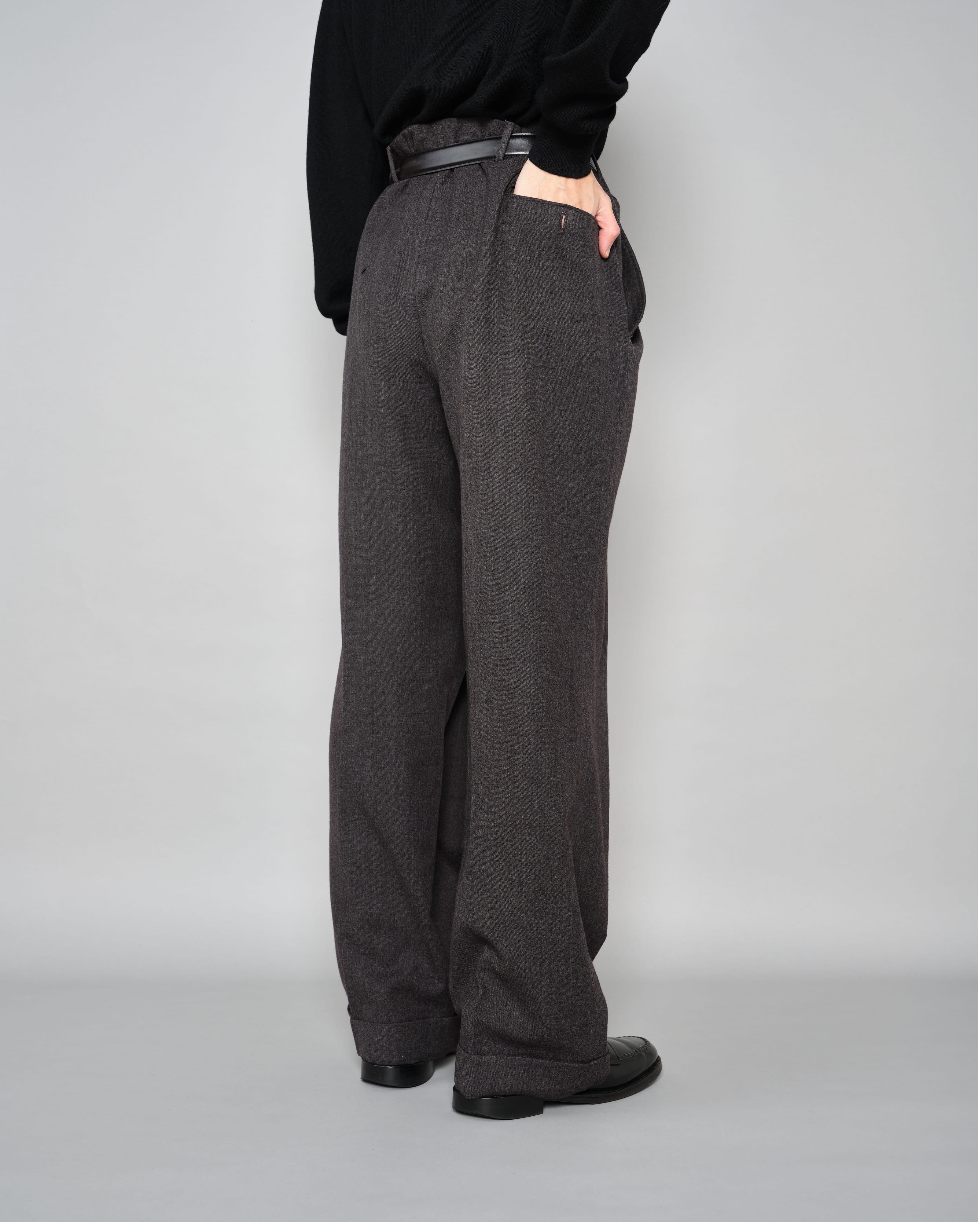 [~70's] Old GUCCI 2 Tuck Turn Up Wool Trousers Size.52