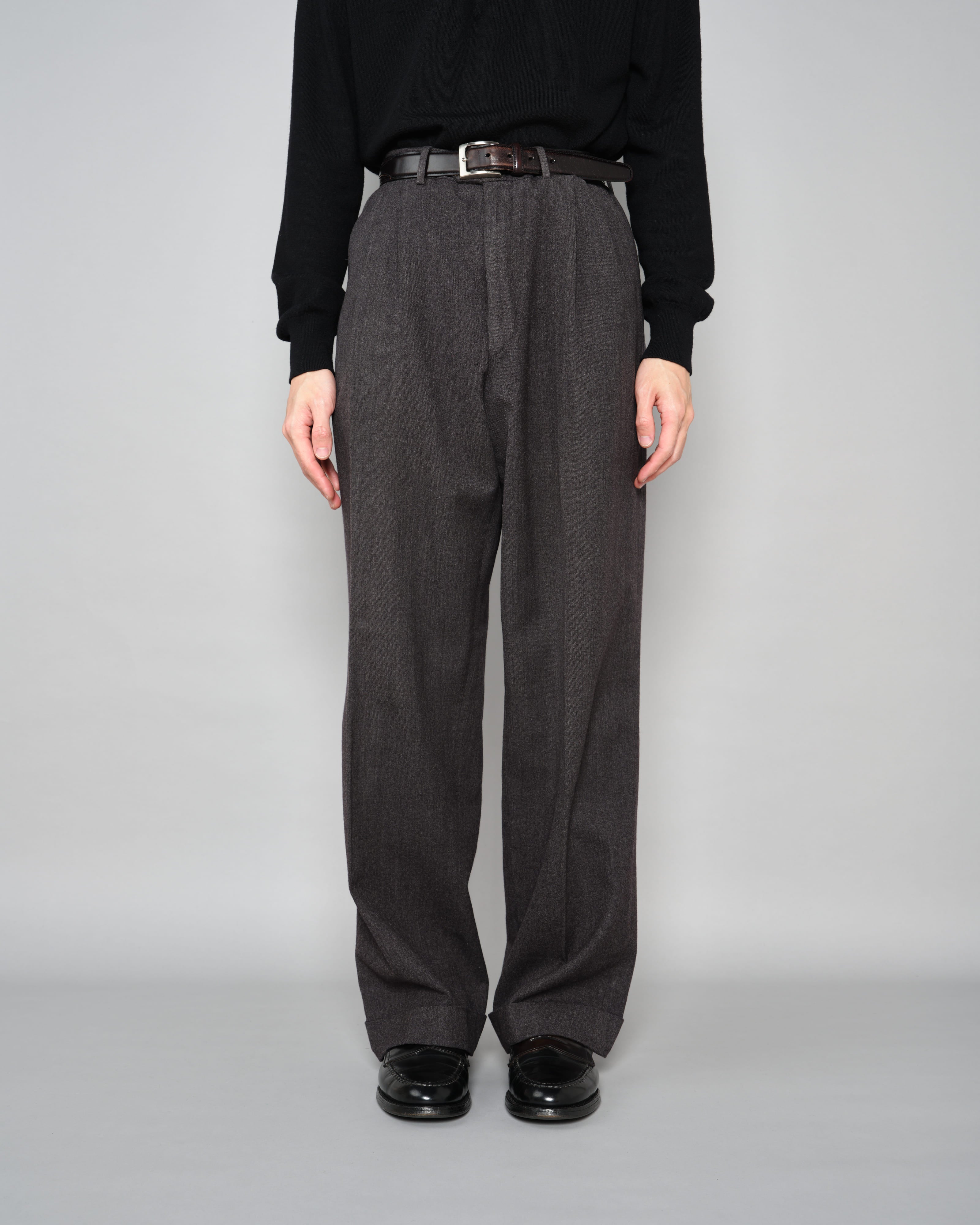 [~70's] Old GUCCI 2 Tuck Turn Up Wool Trousers Size.52