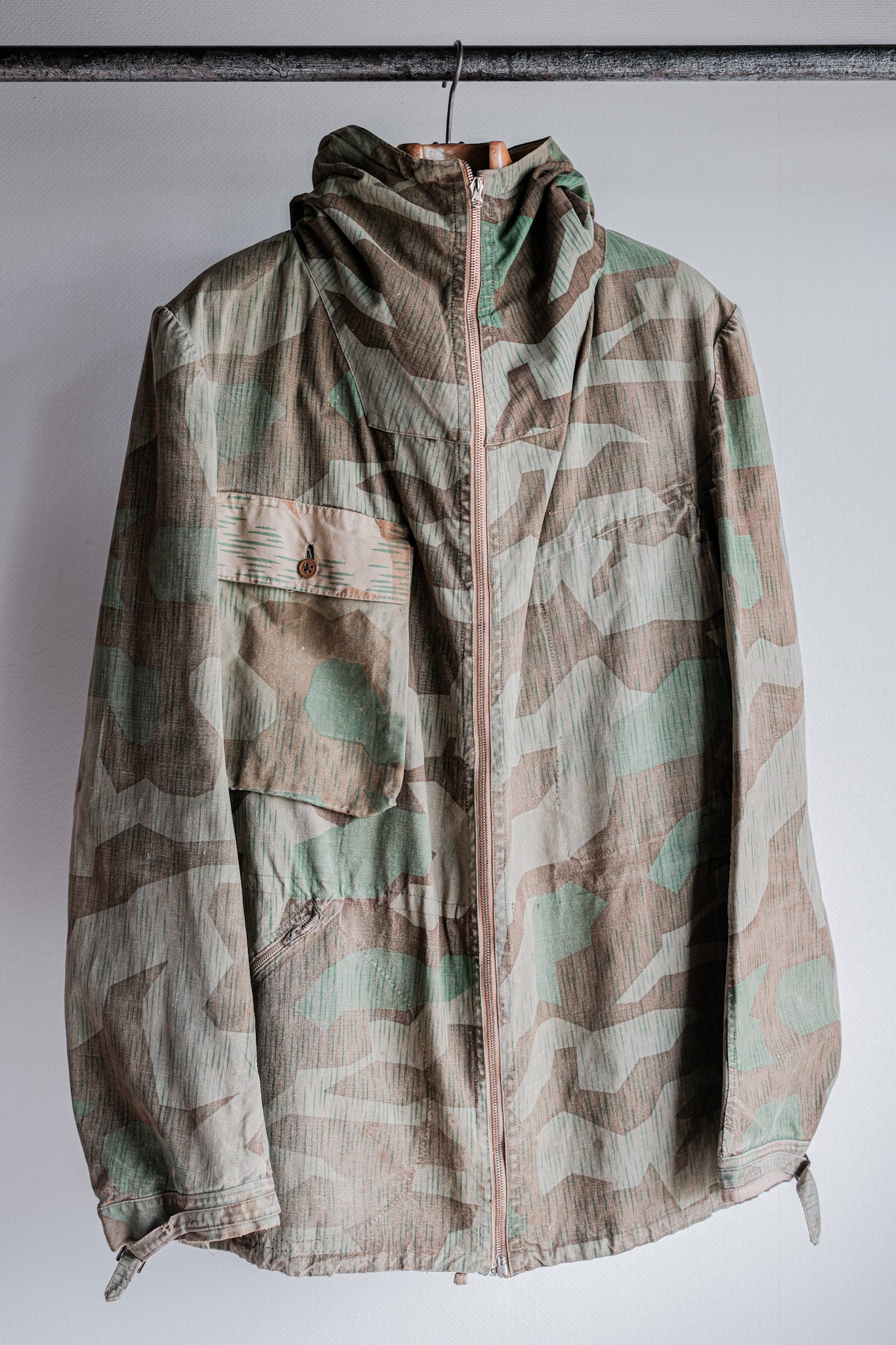 【~40's】WWⅡ German Army Splinter Camouflage Zip Up Hooded Jacket "Localmade" "Wehrmacht"