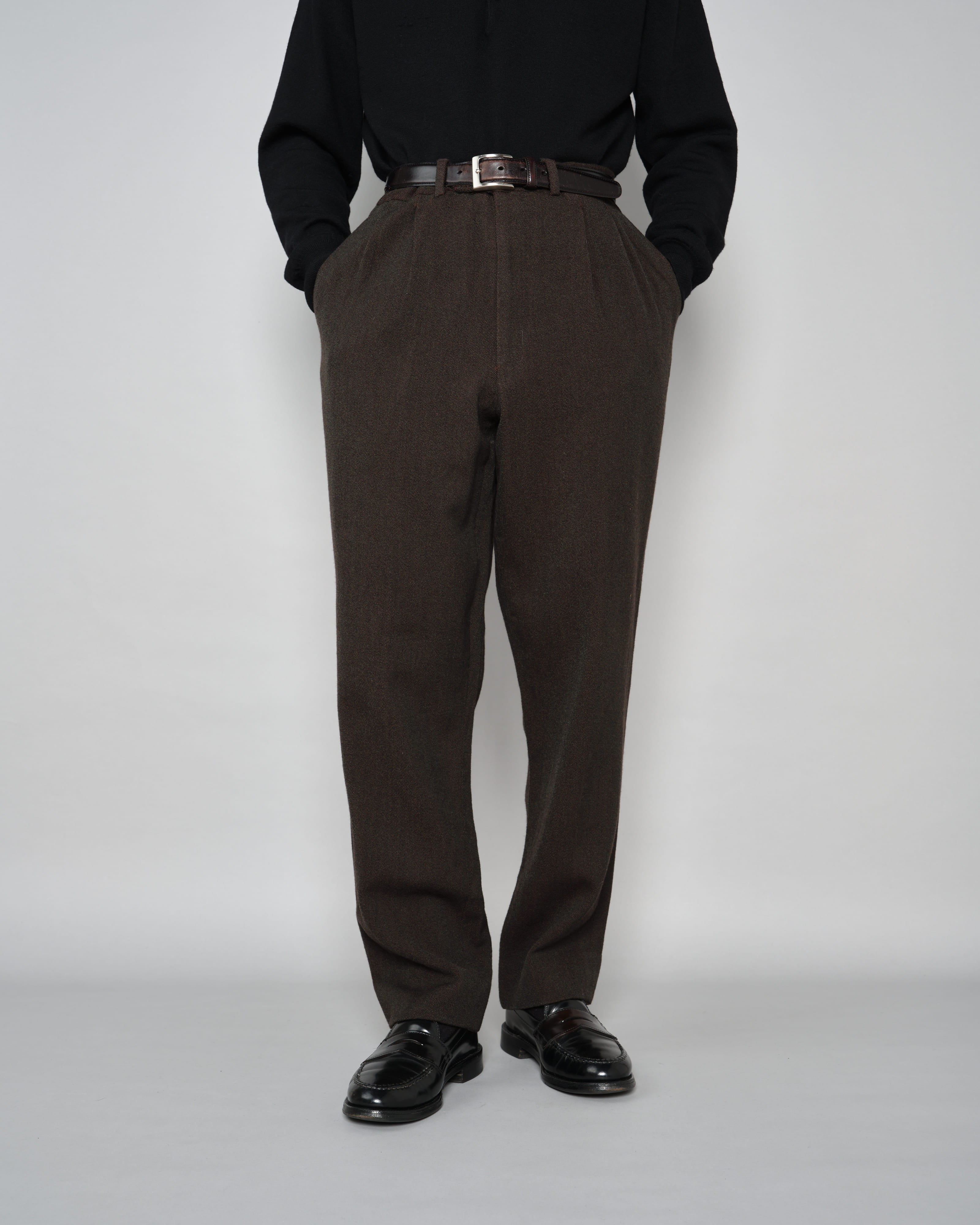 [~90's] Old Hermès Paris 2 Tuck Wool Trousers Size.50