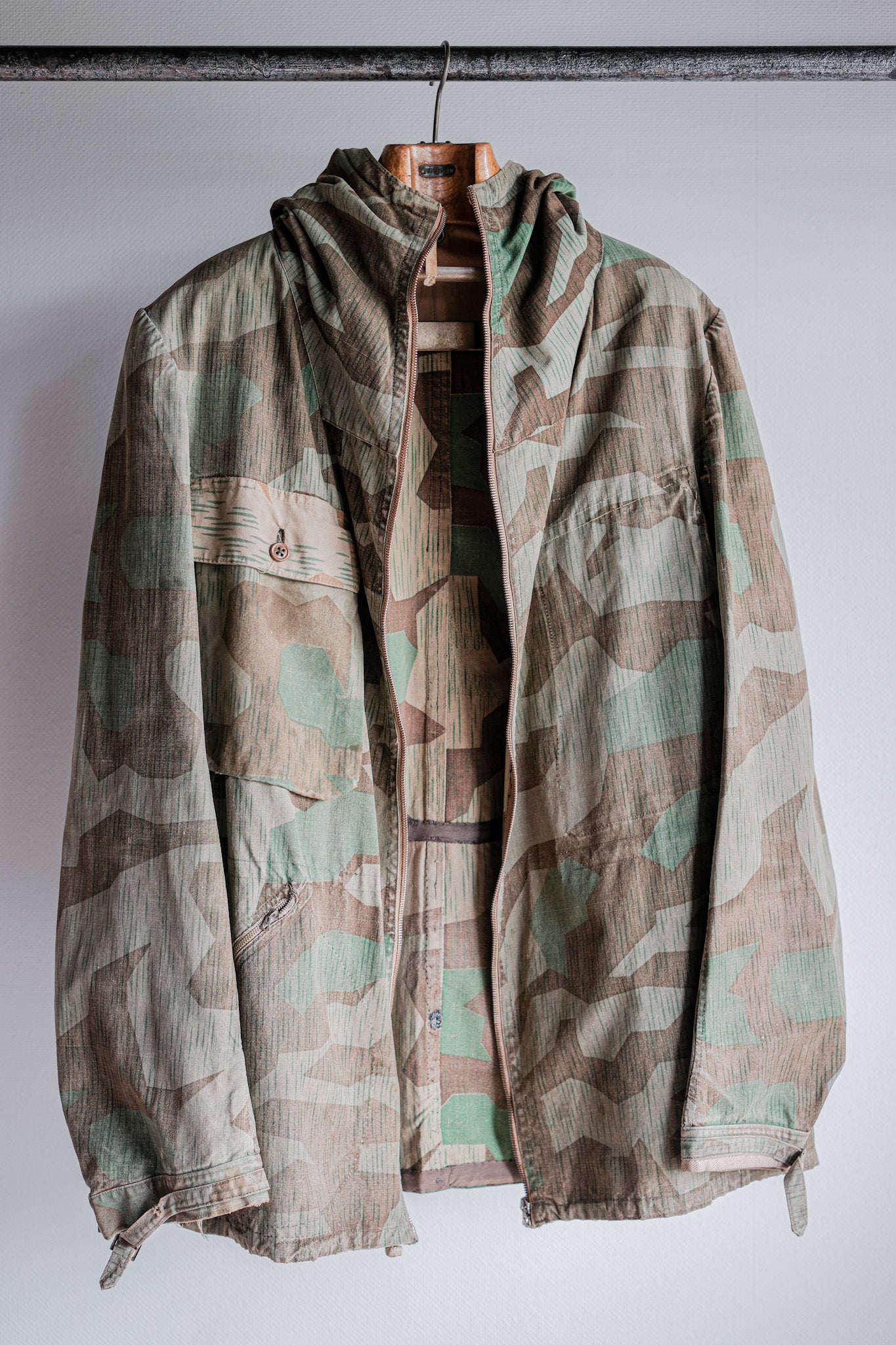 【~40's】WWⅡ German Army Splinter Camouflage Zip Up Hooded Jacket "Localmade" "Wehrmacht"