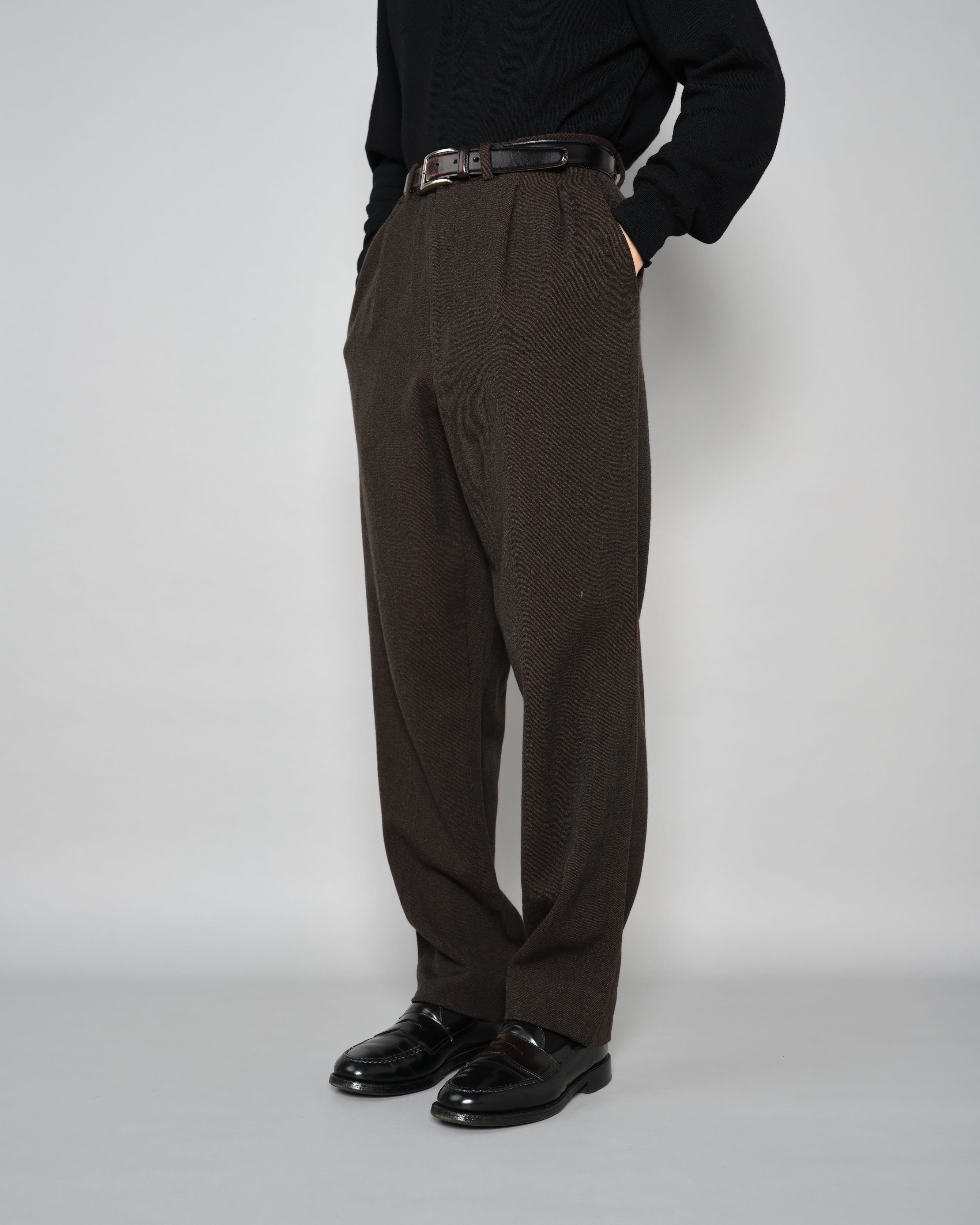 [~90's] Old Hermès Paris 2 Tuck Wool Trousers Size.50