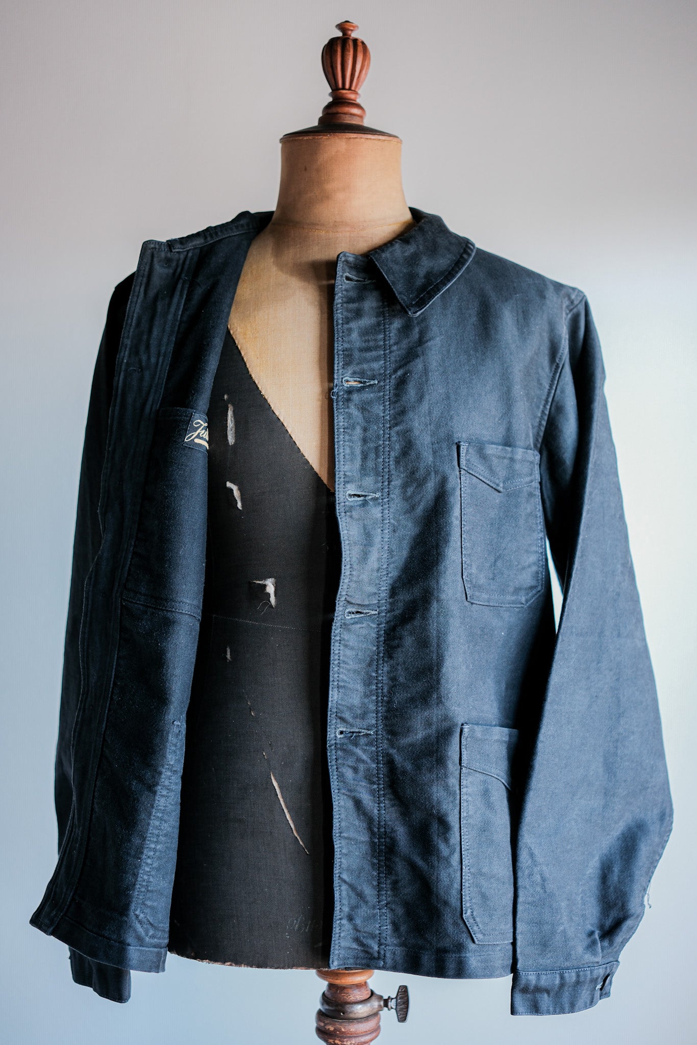 50's】French Vintage Black Moleskin Work Jacket