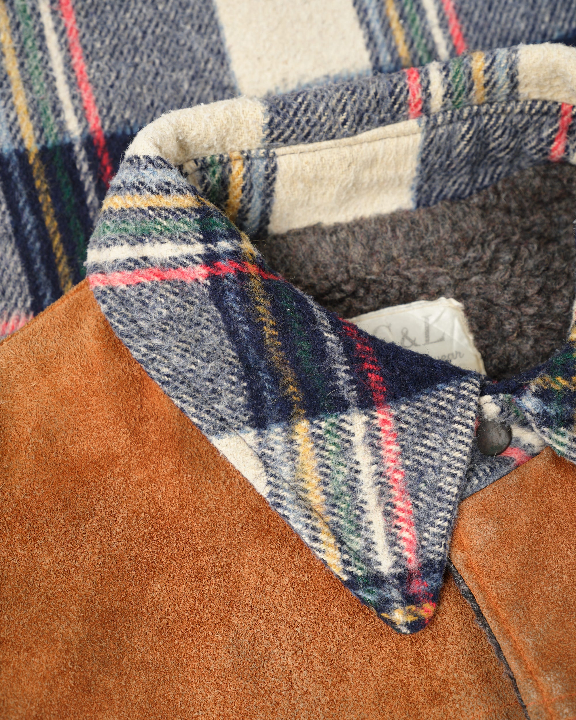 ［~60's］Canadian Vintage Switching Suede Leather Mixed Wool Plaid Jacket