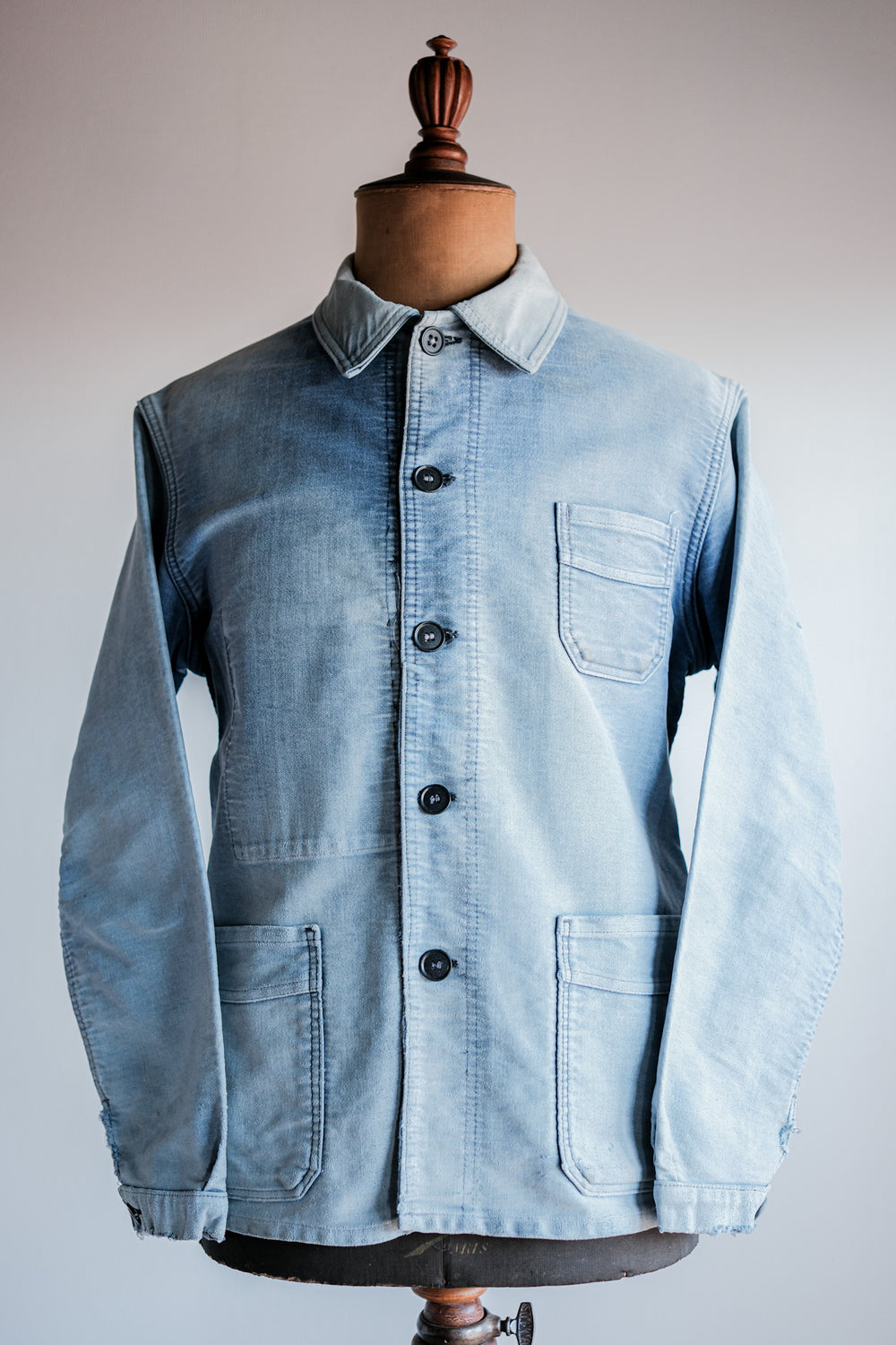 【~50’s】French Vintage Blue Moleskin Work Jacket Size.48 "Le Mont St. Michel"