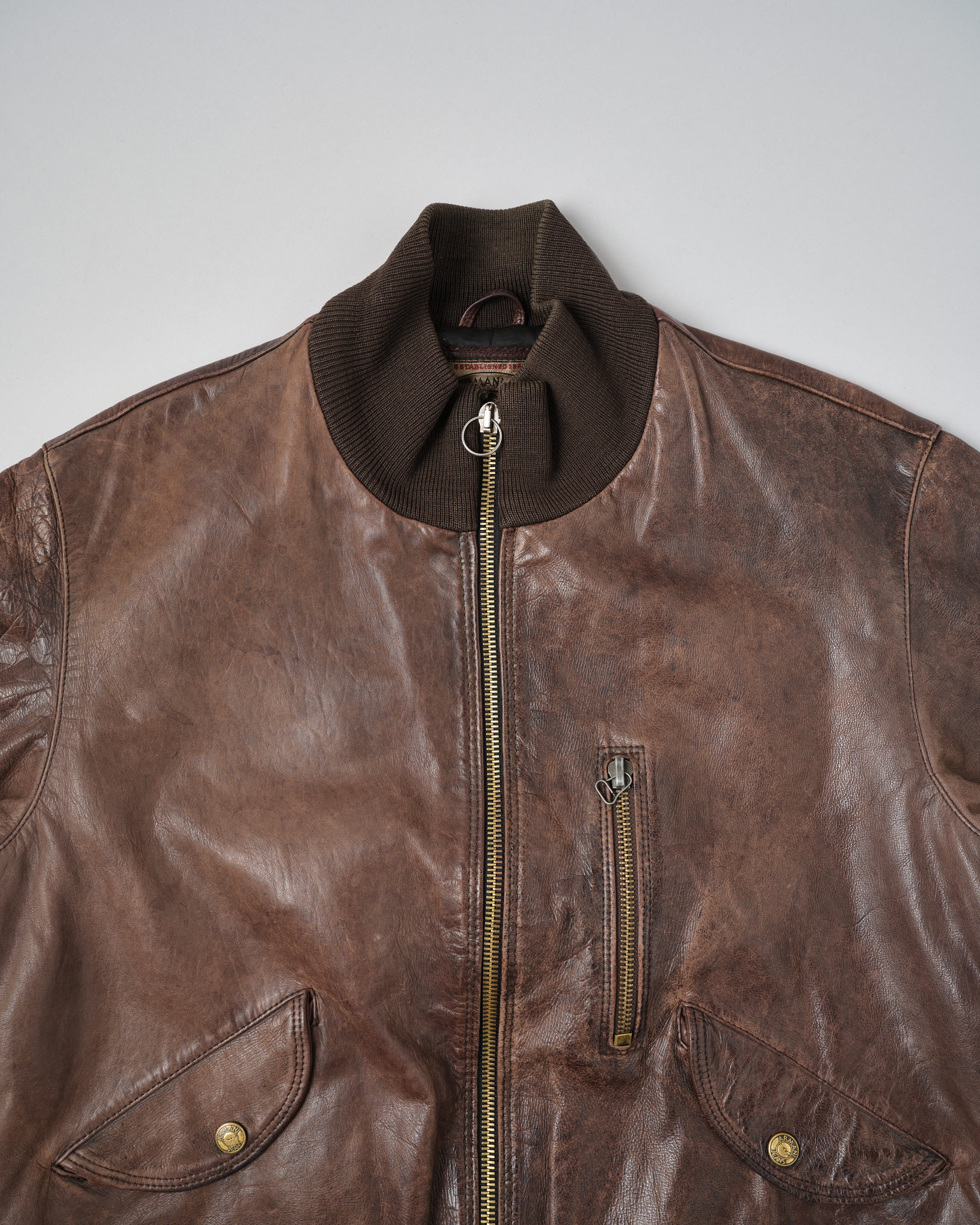 ジャケット・アウター archive ARMANI JEANS fake leather bomber 90's］Old ARMANI JEANS Leather Bomber Jacket Size.50 | VIEUX ET