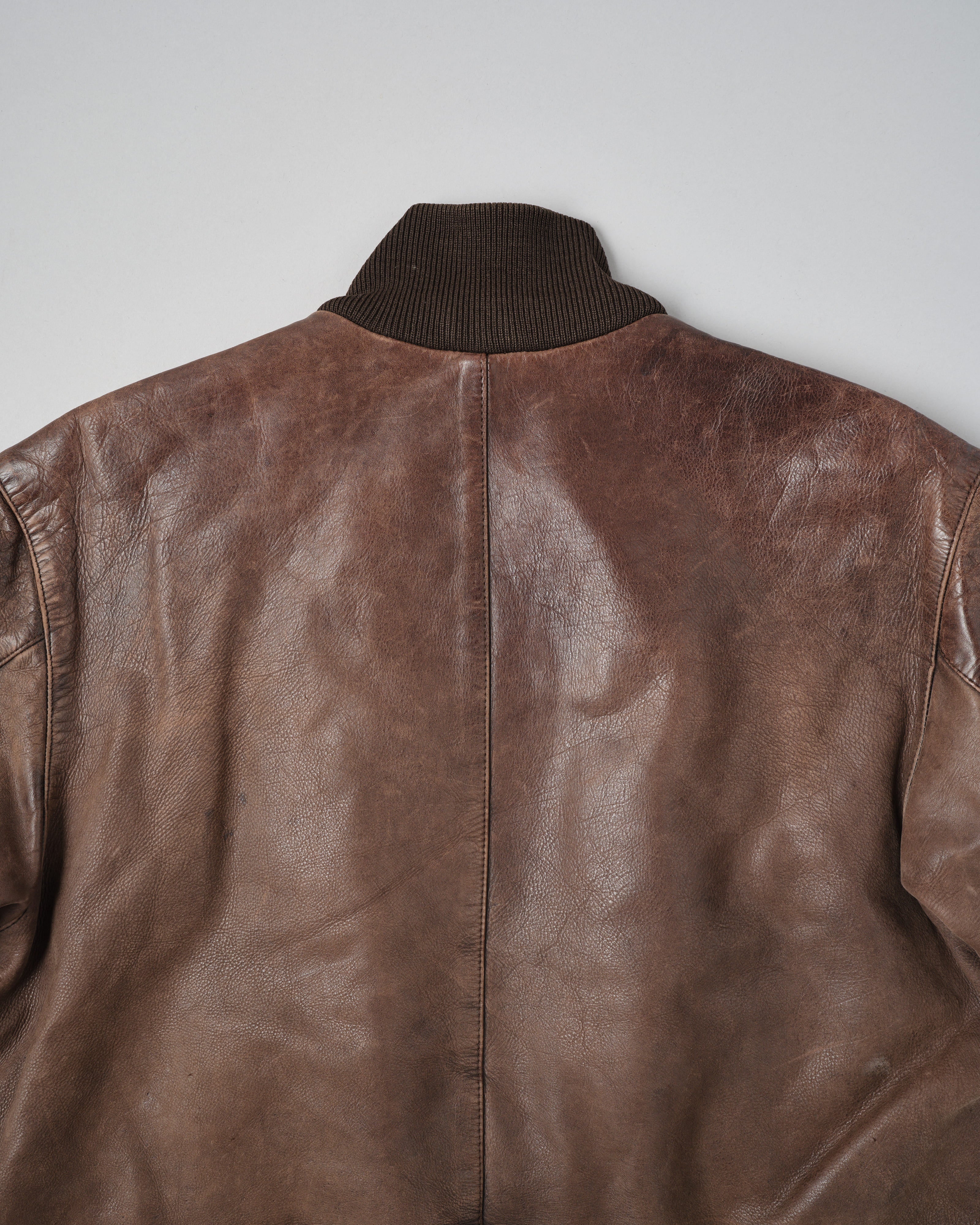 【~90’s】Old ARMANI JEANS Leather Bomber Jacket Size.50