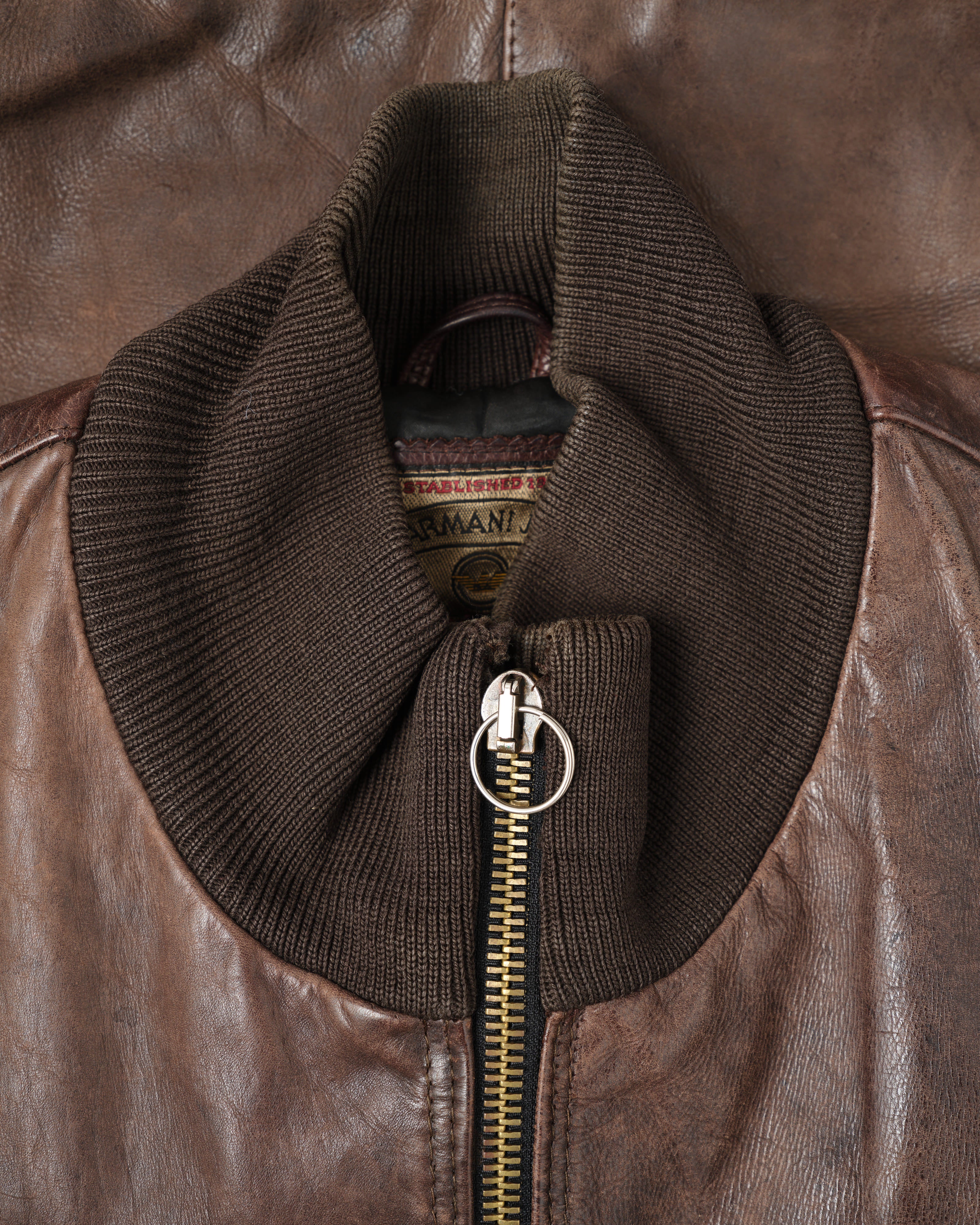 【~90’s】Old ARMANI JEANS Leather Bomber Jacket Size.50