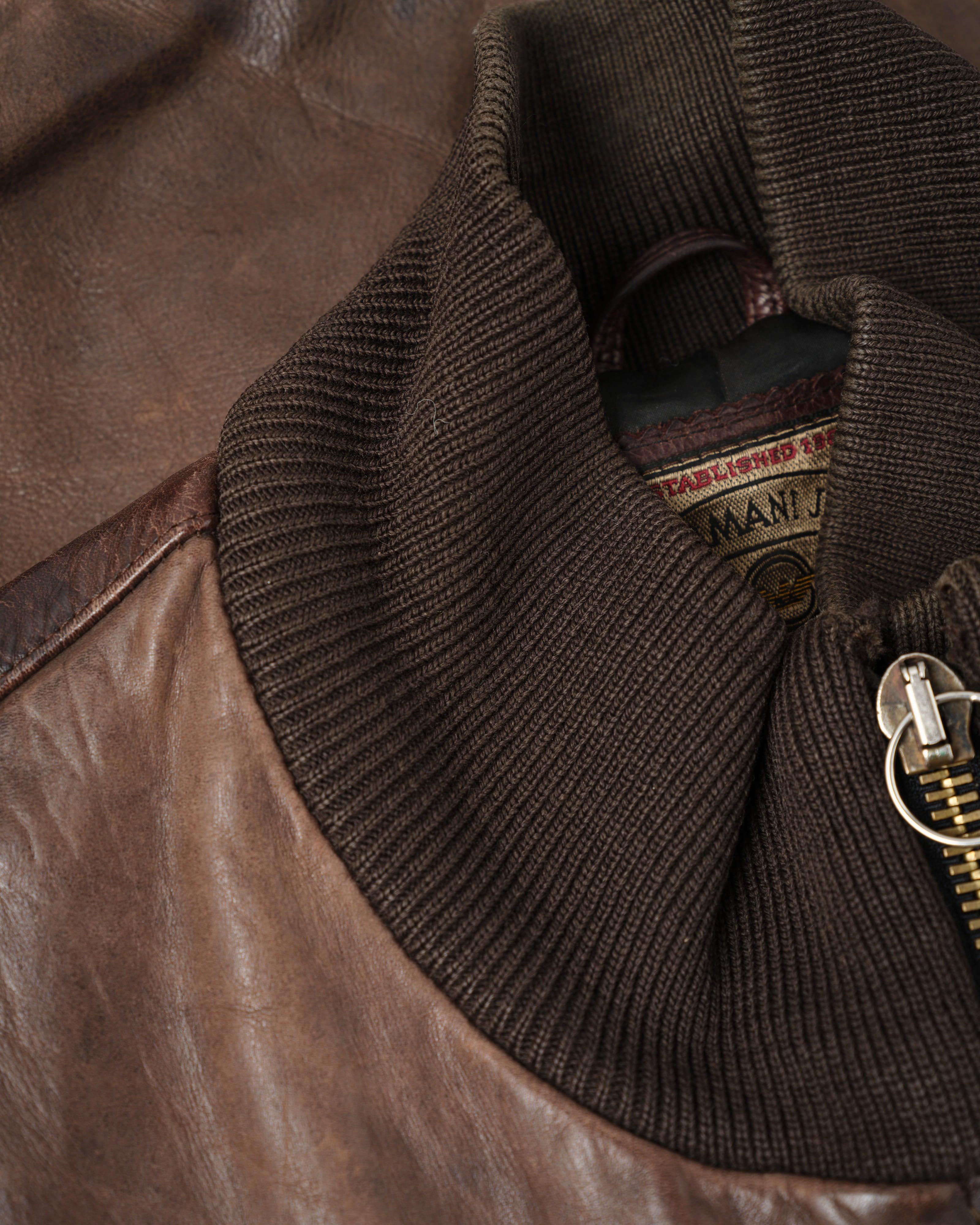 【~90’s】Old ARMANI JEANS Leather Bomber Jacket Size.50