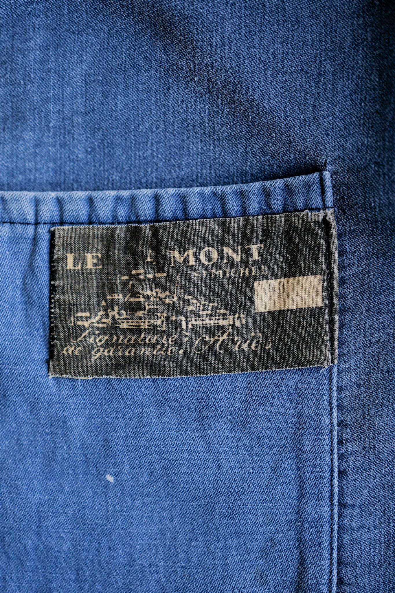 [~ 50's] แจ็คเก็ตตัวตุ่นสีน้ำเงินโบราณฝรั่งเศสขนาด 48 "Le Mont St. Michel"