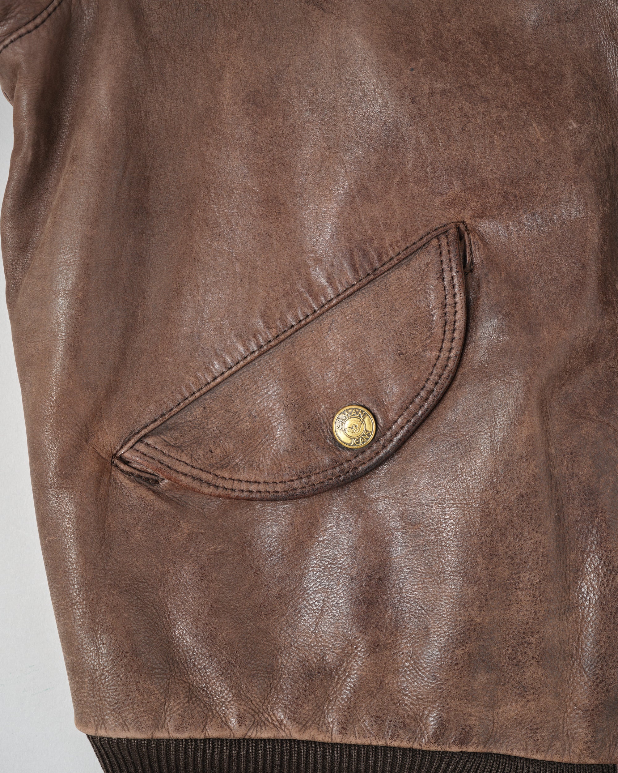［~90’s］Old ARMANI JEANS Leather Bomber Jacket Size.50