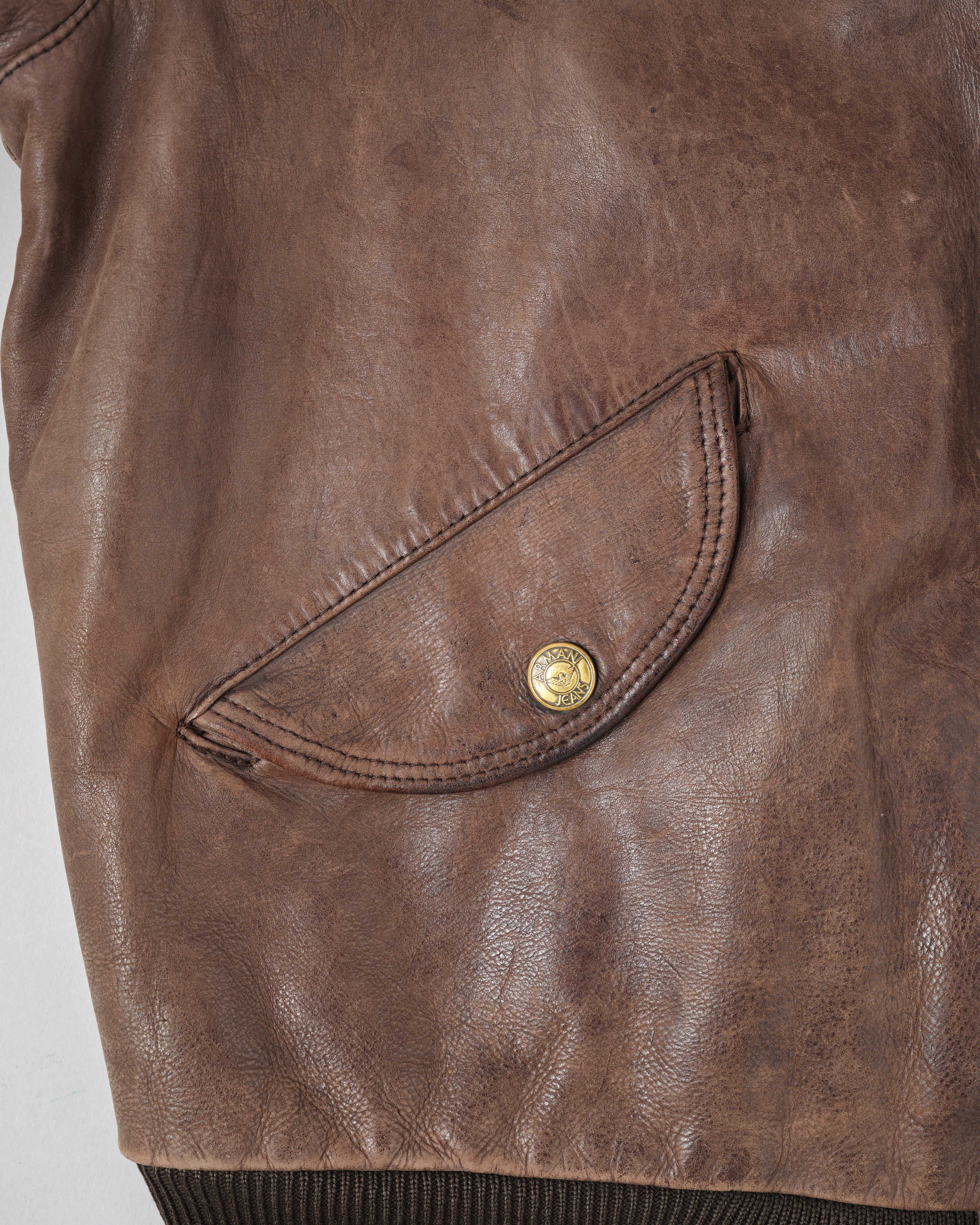 【~90’s】Old ARMANI JEANS Leather Bomber Jacket Size.50