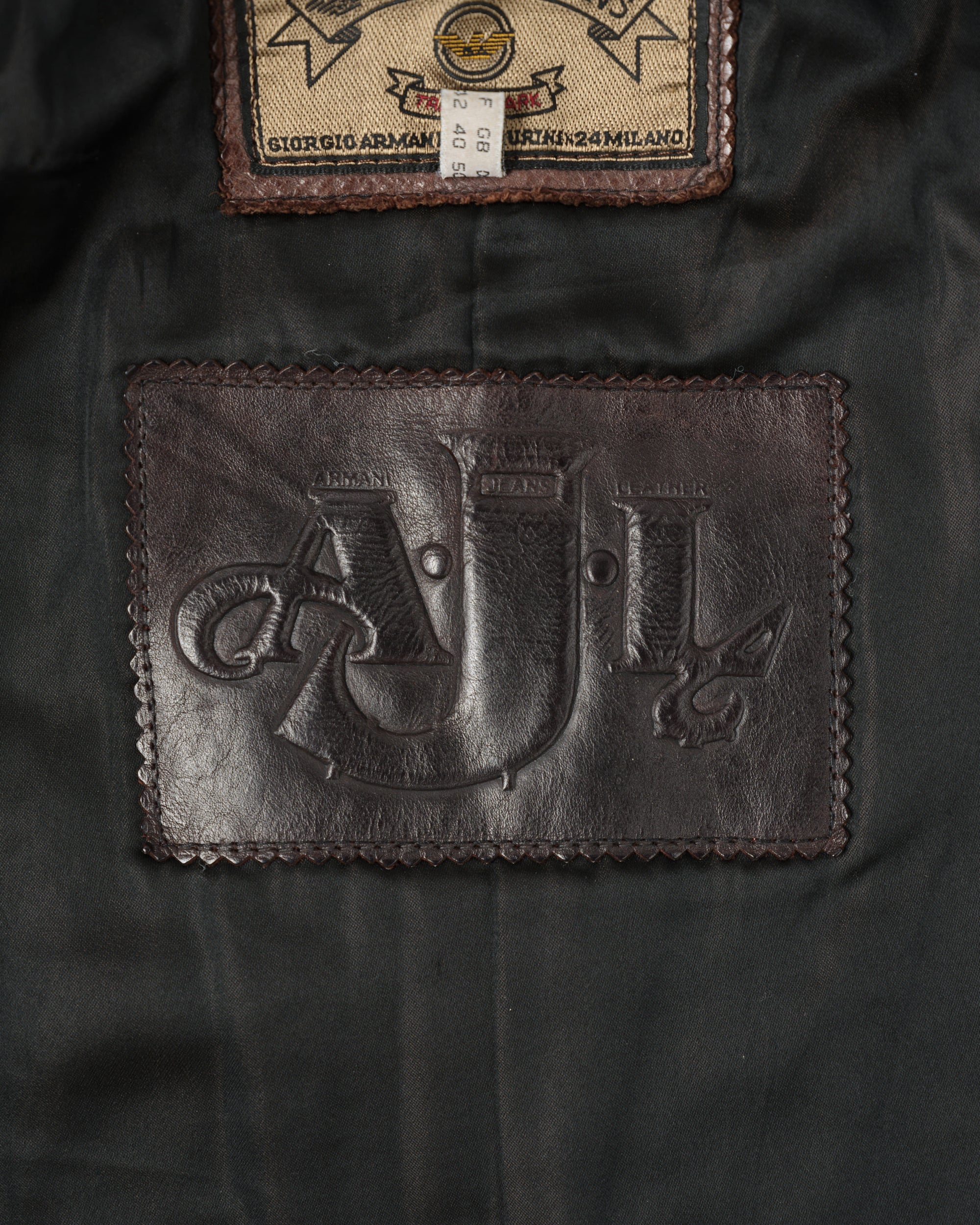 ［~90’s］Old ARMANI JEANS Leather Bomber Jacket Size.50