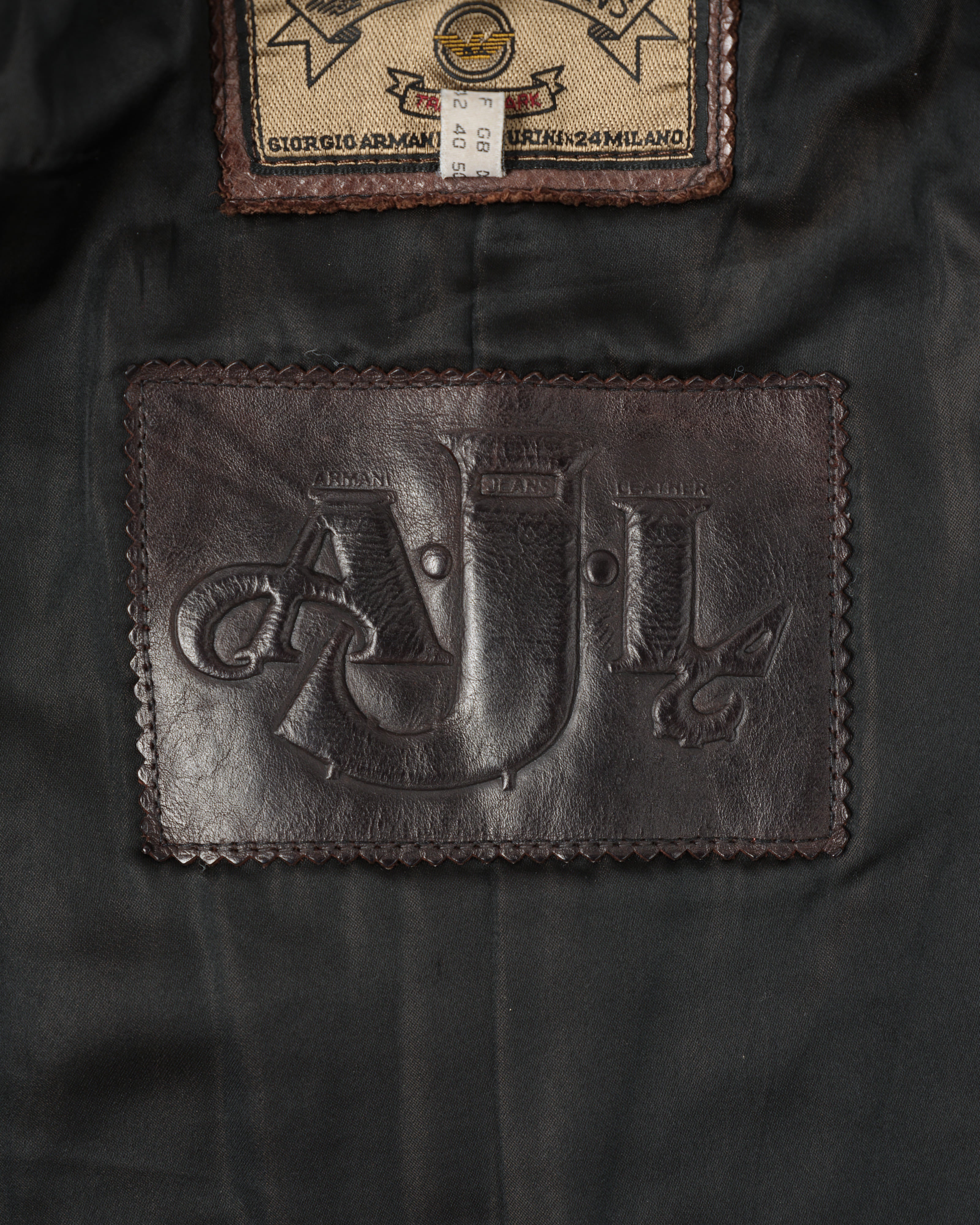 【~90’s】Old ARMANI JEANS Leather Bomber Jacket Size.50