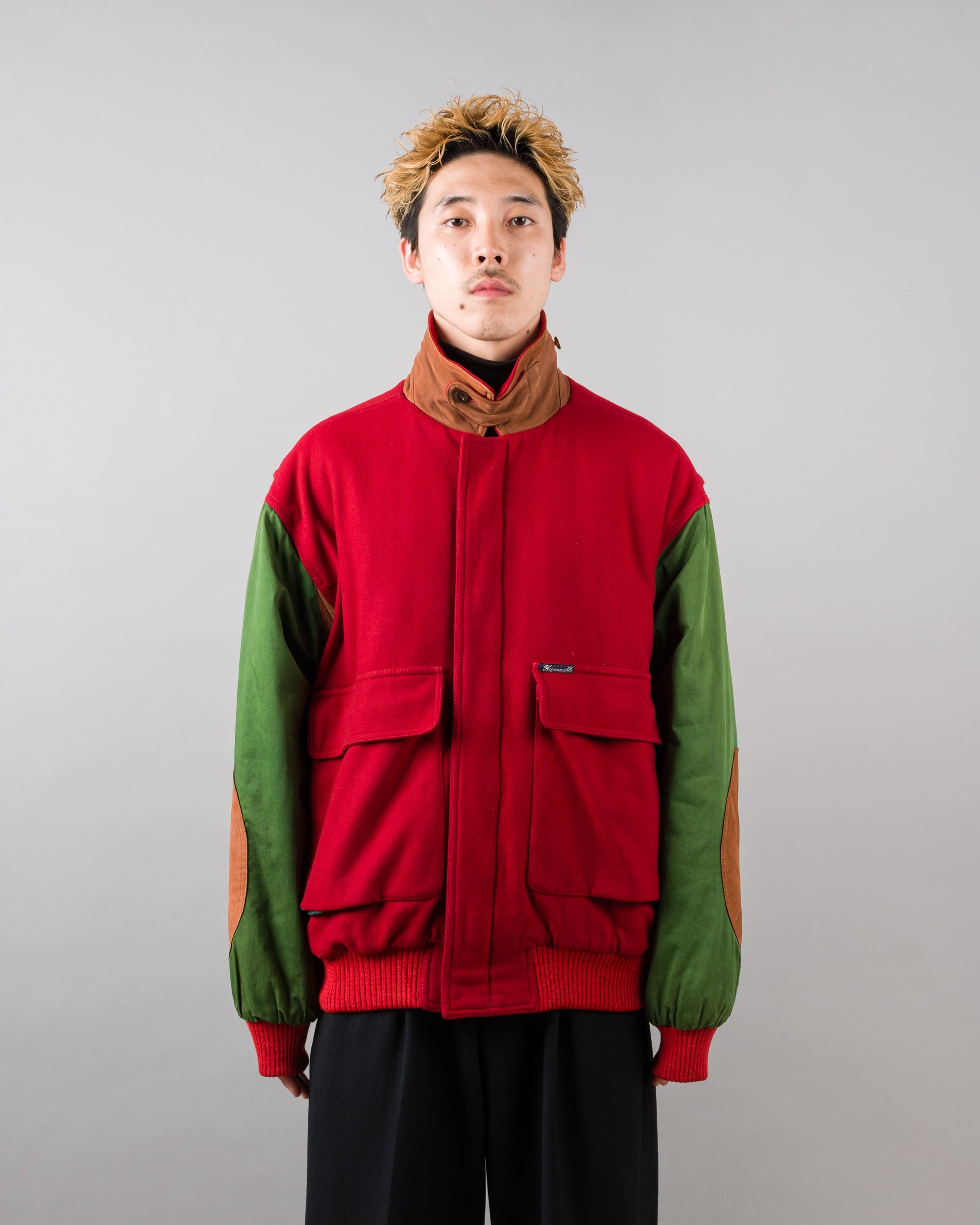 【~80’s】Vintage Façonnable Mixed Wool Crazy Pattern Blouson With Chin Strap Size.L