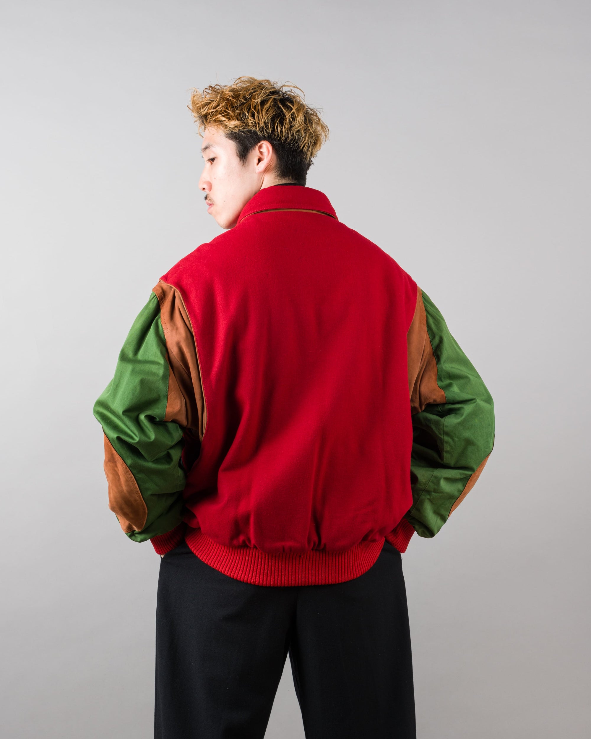 【~80’s】Vintage Façonnable Mixed Wool Crazy Pattern Blouson With Chin Strap Size.L