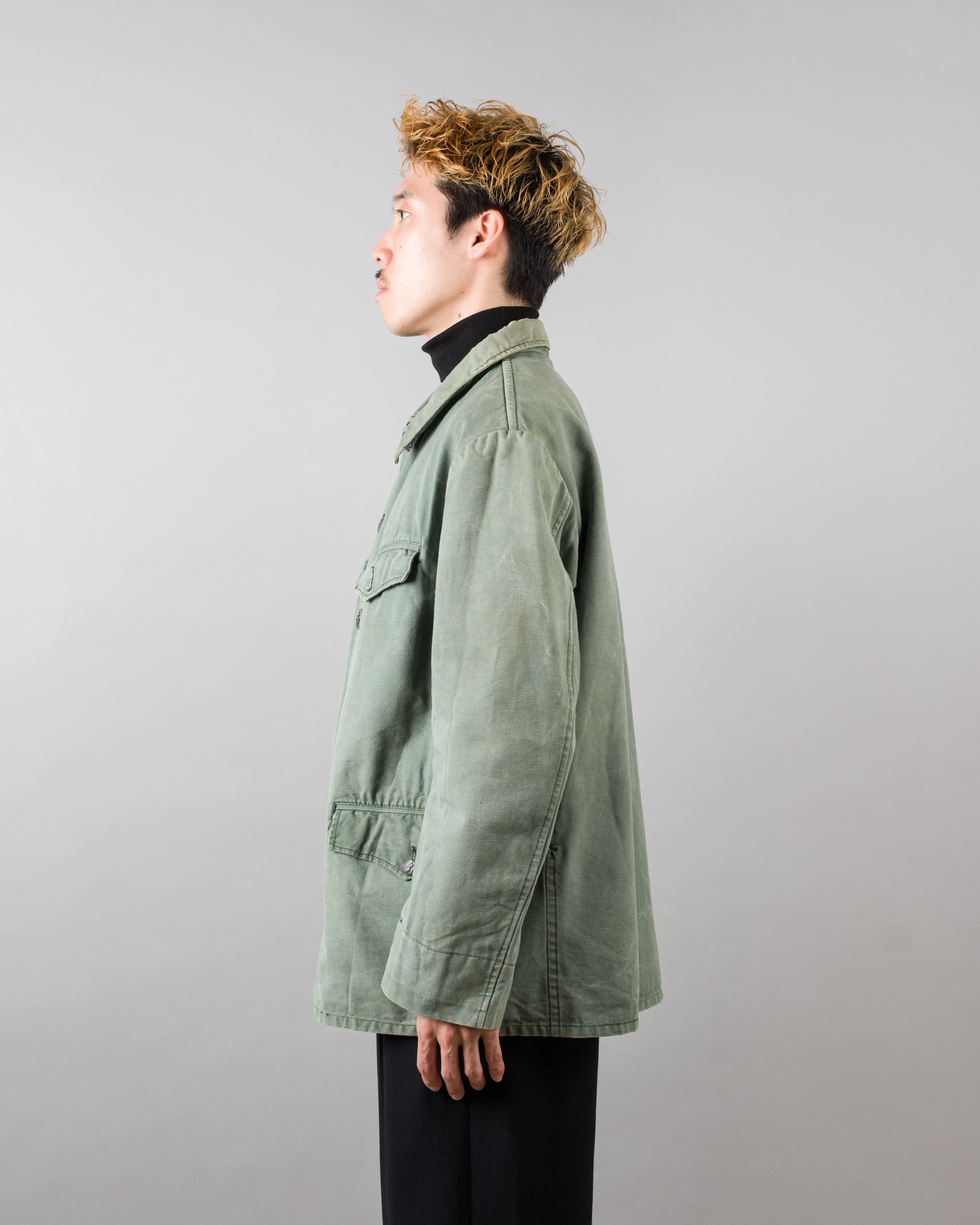 ［~50's］French Vintage Green Cotton Canvas Hunting Jacket With Chin Strap