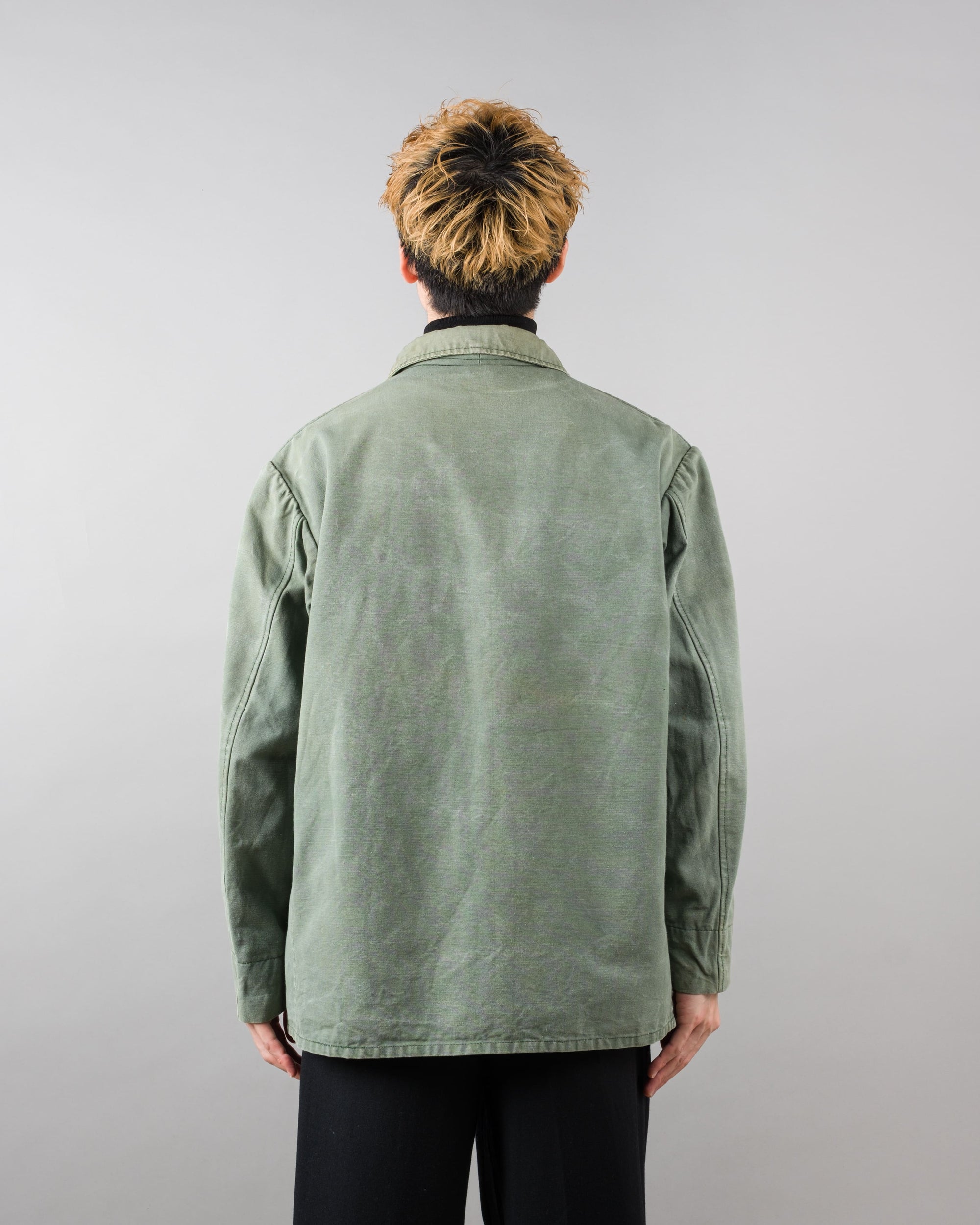 ［~50's］French Vintage Green Cotton Canvas Hunting Jacket With Chin Strap