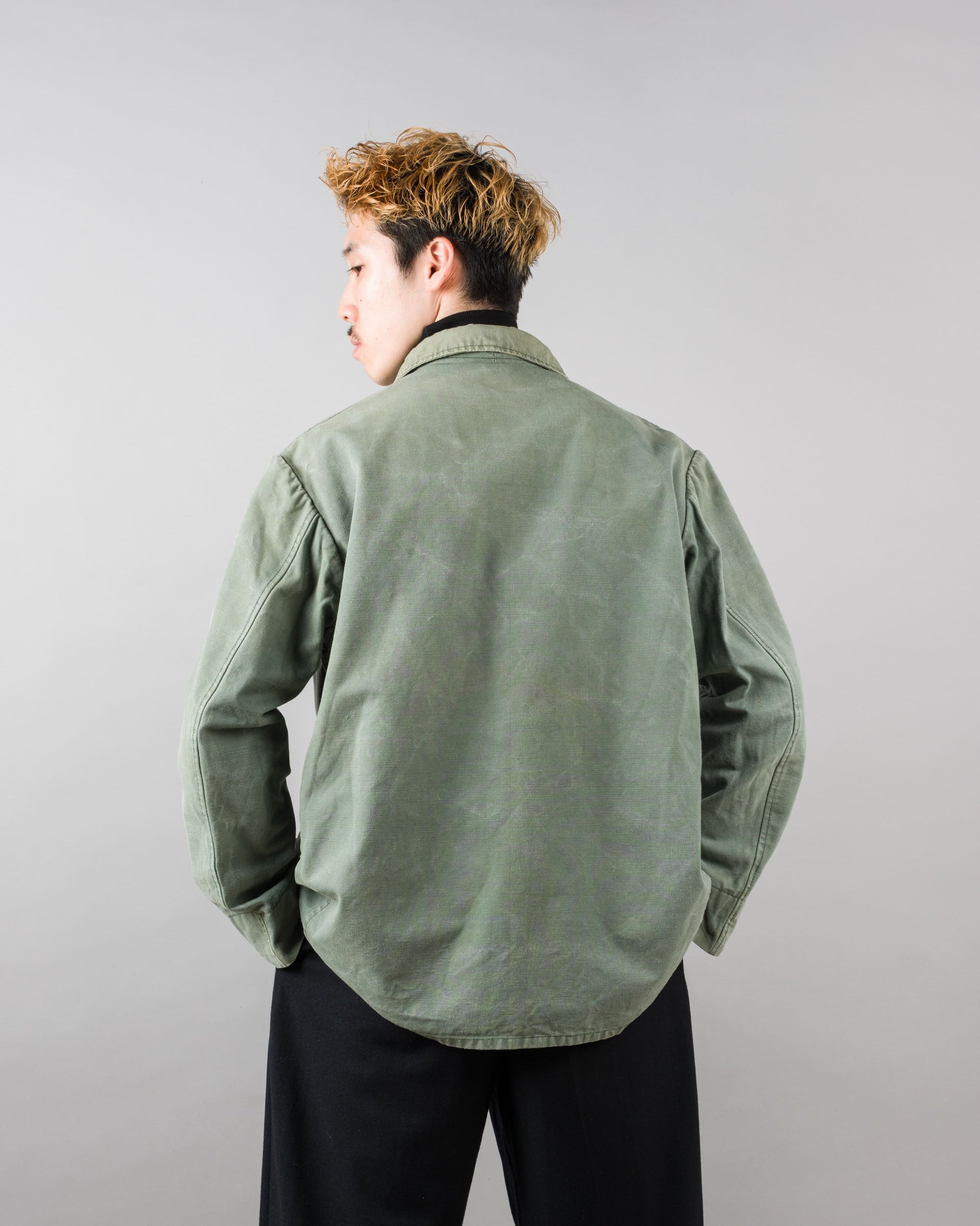 ［~50's］French Vintage Green Cotton Canvas Hunting Jacket With Chin Strap