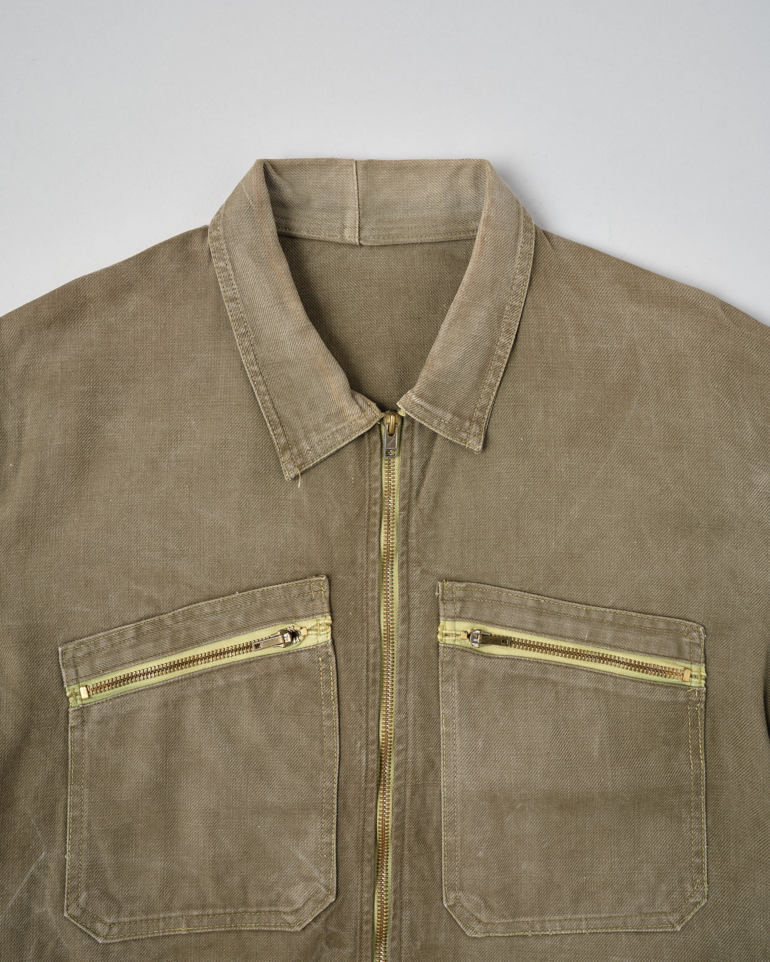 【~50's】French Vintage Khaki Brown Cotton Twill Cyclist Jacket