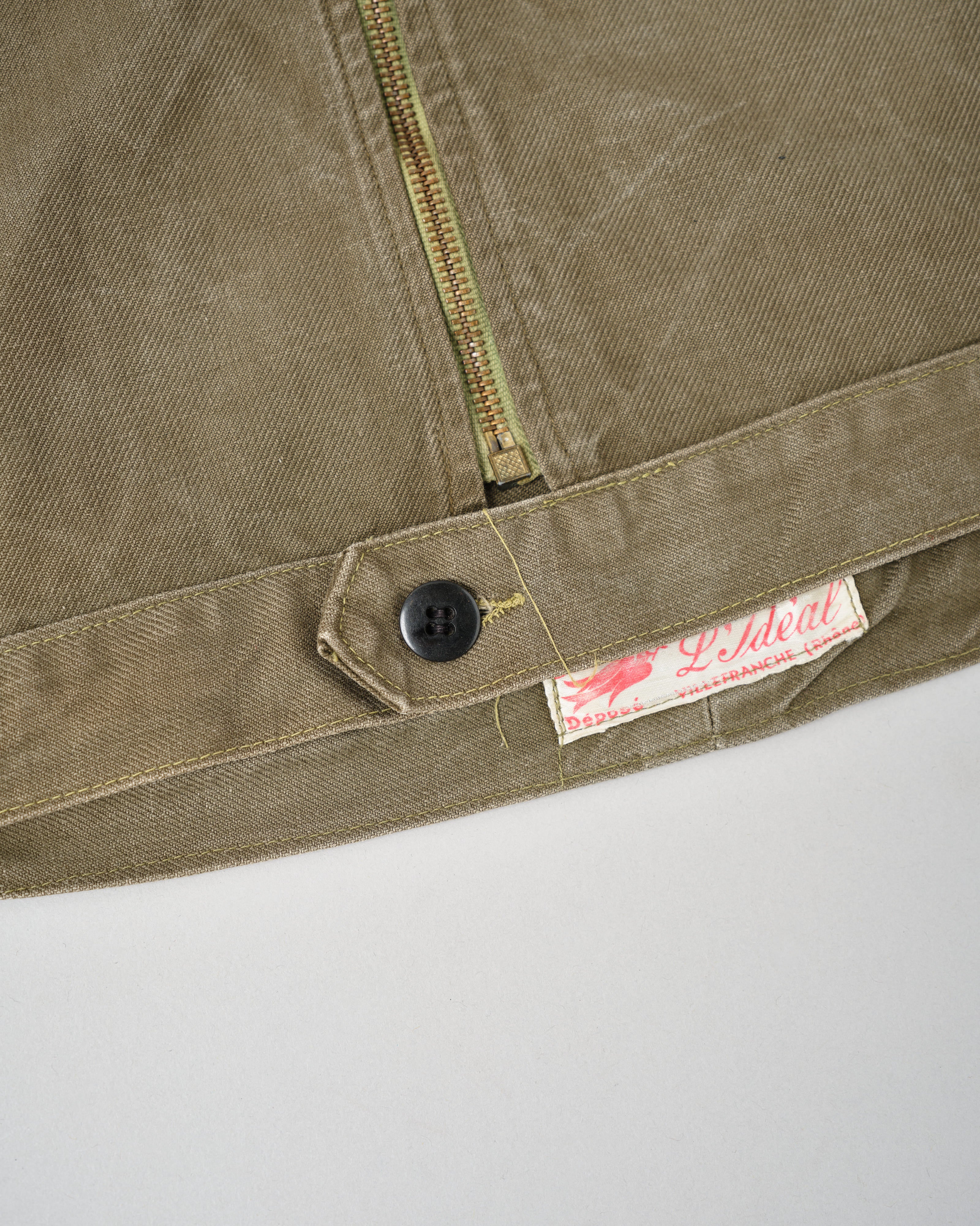 【~50's】French Vintage Khaki Brown Cotton Twill Cyclist Jacket
