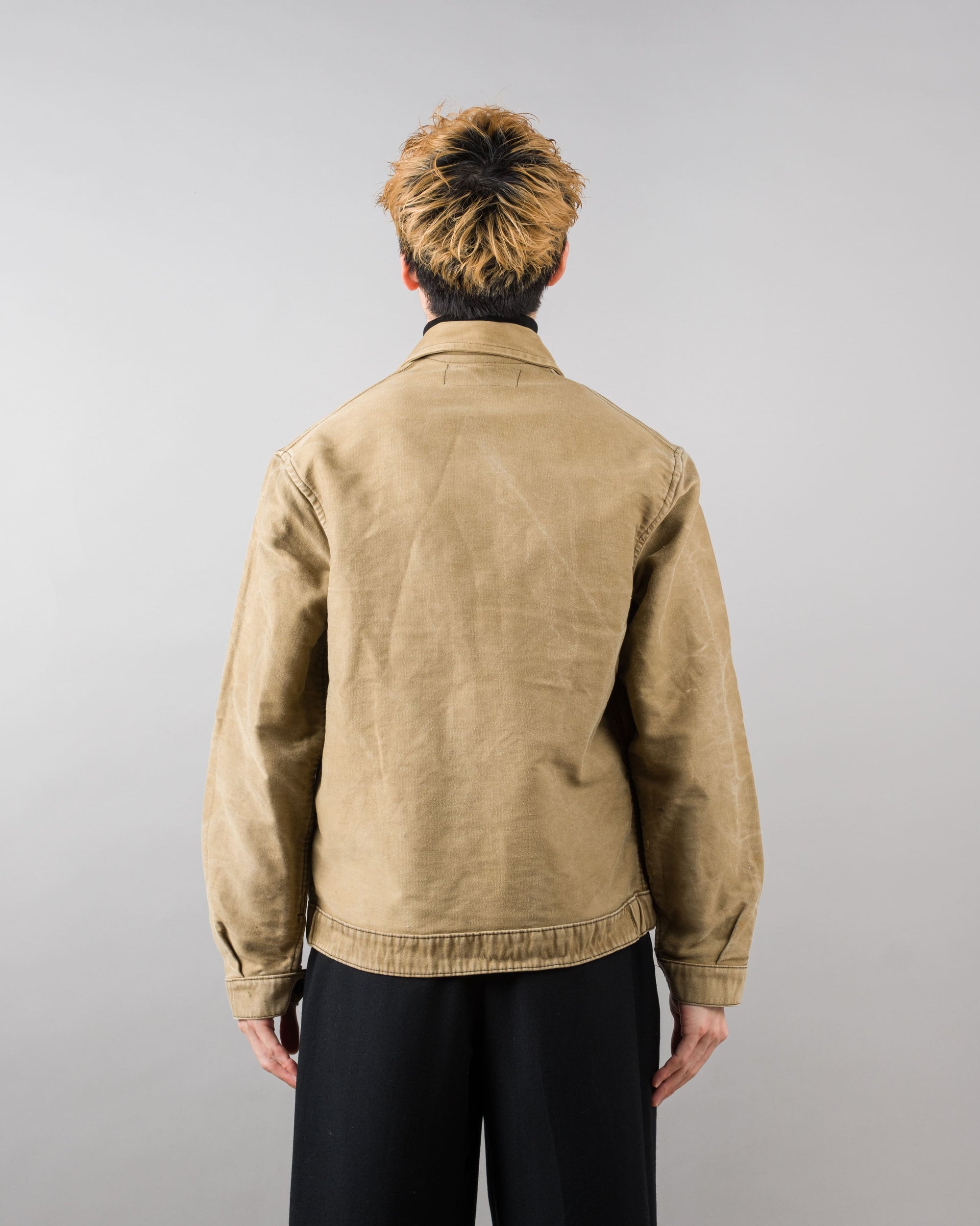 【~50's】French Vintage Brown Beige Moleskin Cyclist Jacket