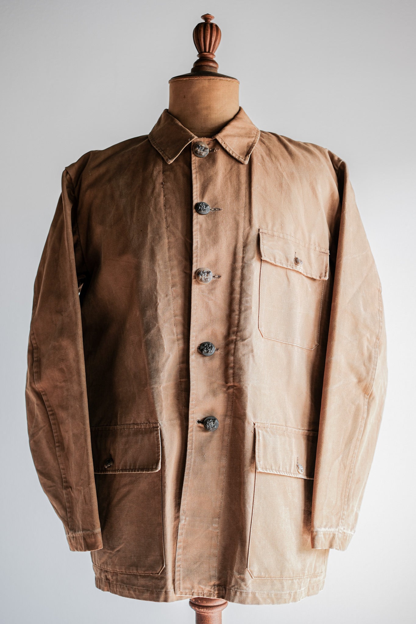 【~50's】French Vintage Cotton Canvas Hunting Jacket Size.46 "Le Mont St. Michel"