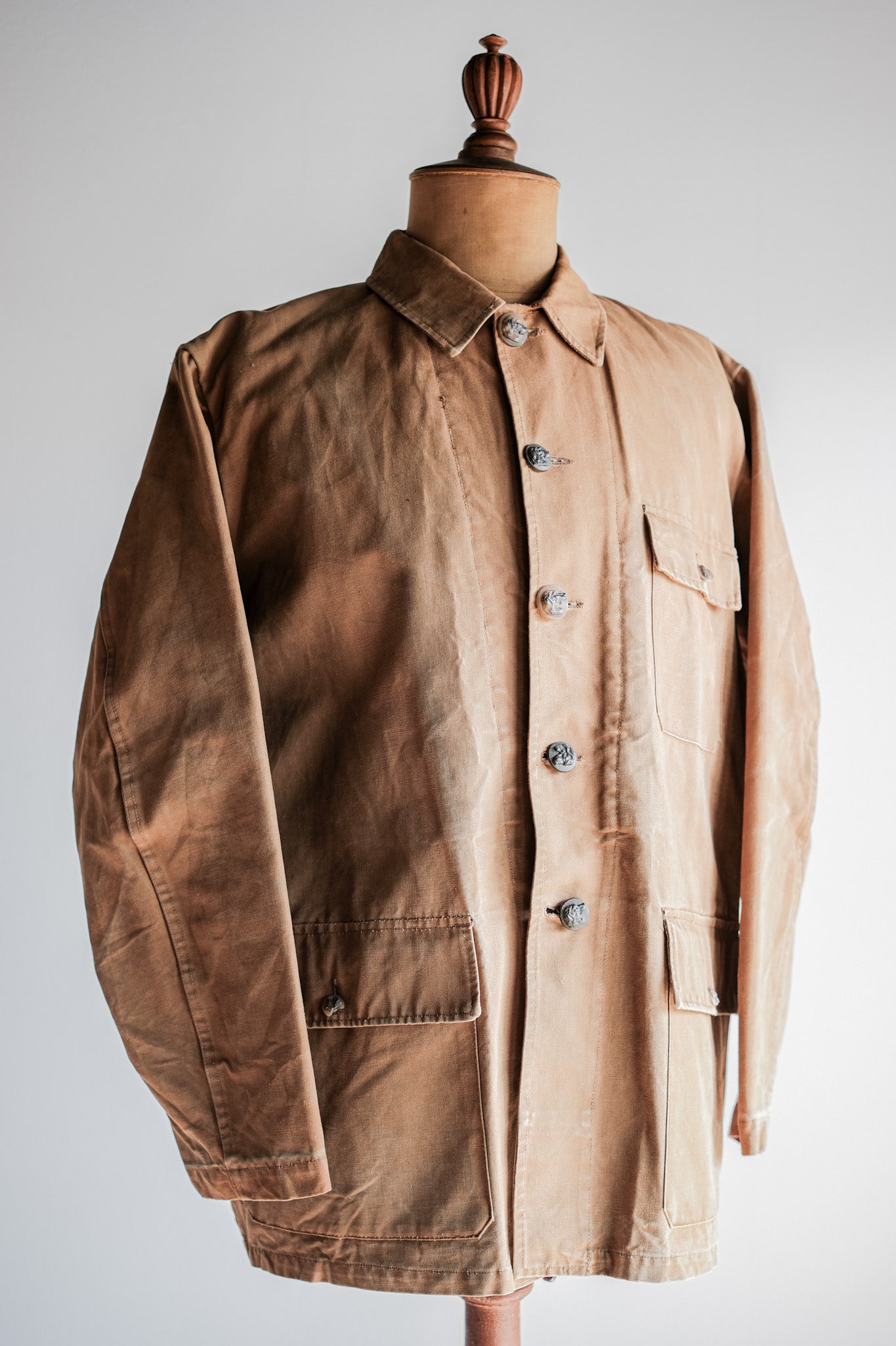 【~50's】French Vintage Cotton Canvas Hunting Jacket Size.46 "Le Mont St. Michel"