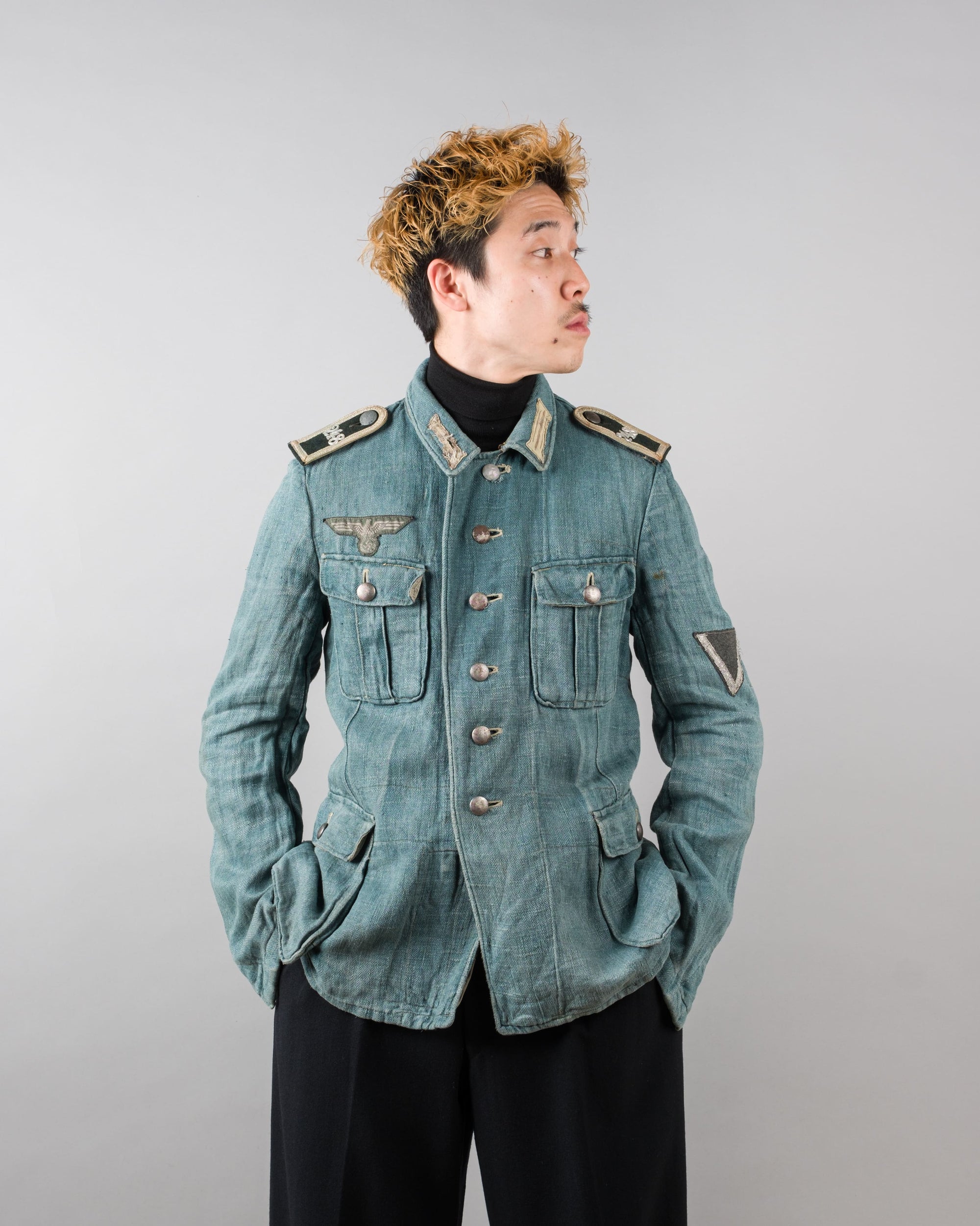 ［~40's］WWII German Army Turquoise Green Drillich HBT Linen Summer Field Jacket "Wehrmacht"