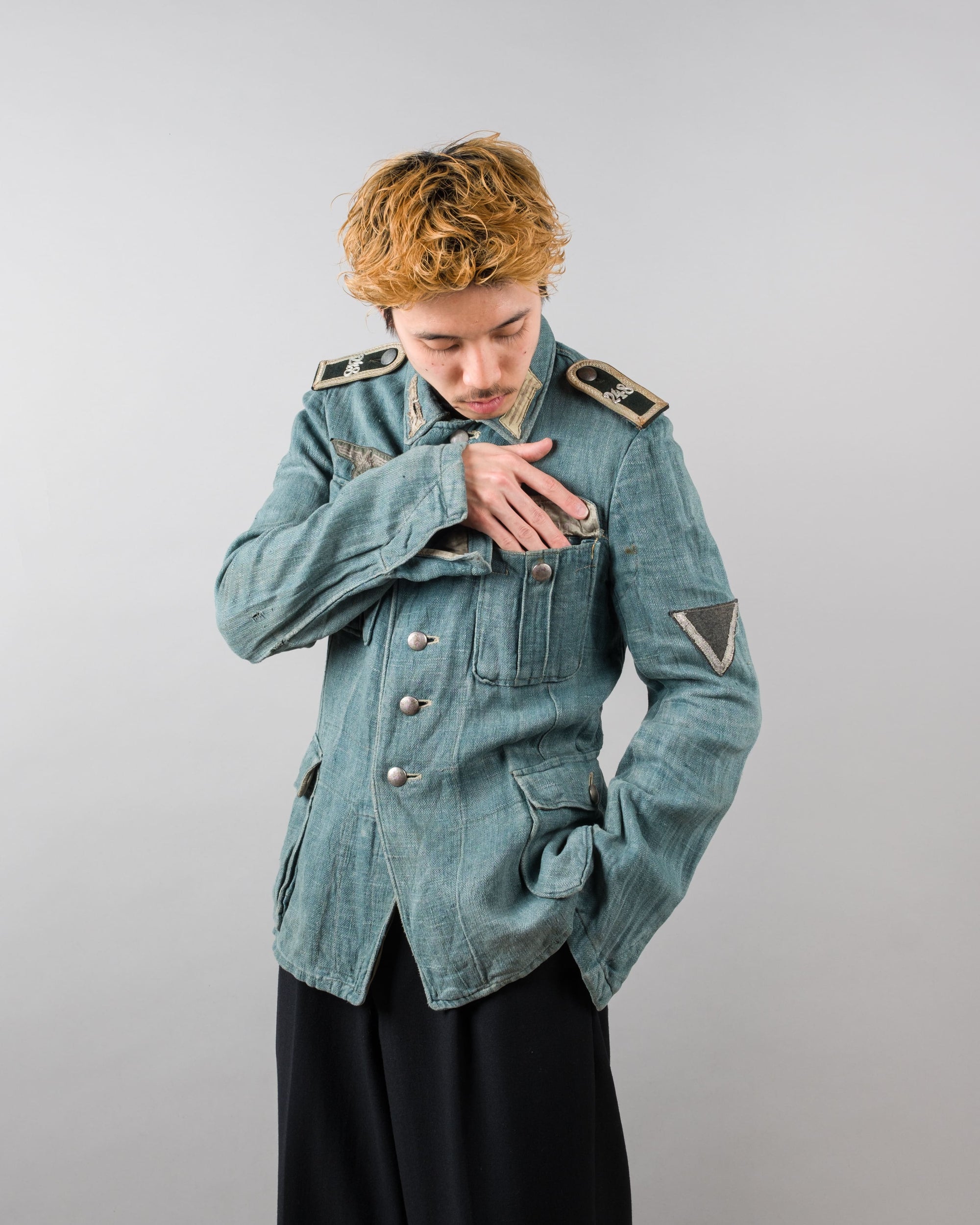 ［~40's］WWII German Army Turquoise Green Drillich HBT Linen Summer Field Jacket "Wehrmacht"