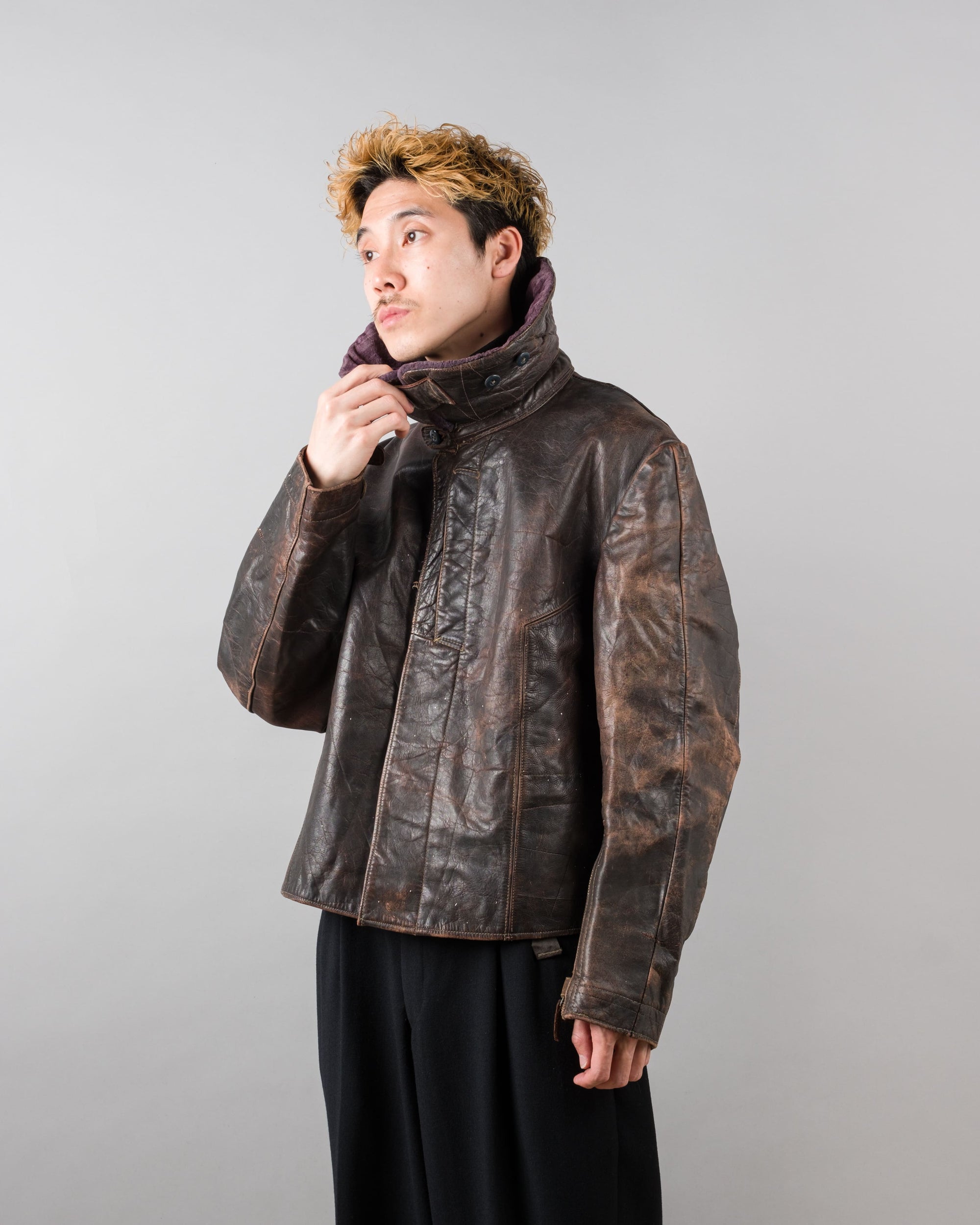 【~40's】WWII German Air Force Elite Jet Fighter Winter Leather Flight Jacket "Luftwaffe"