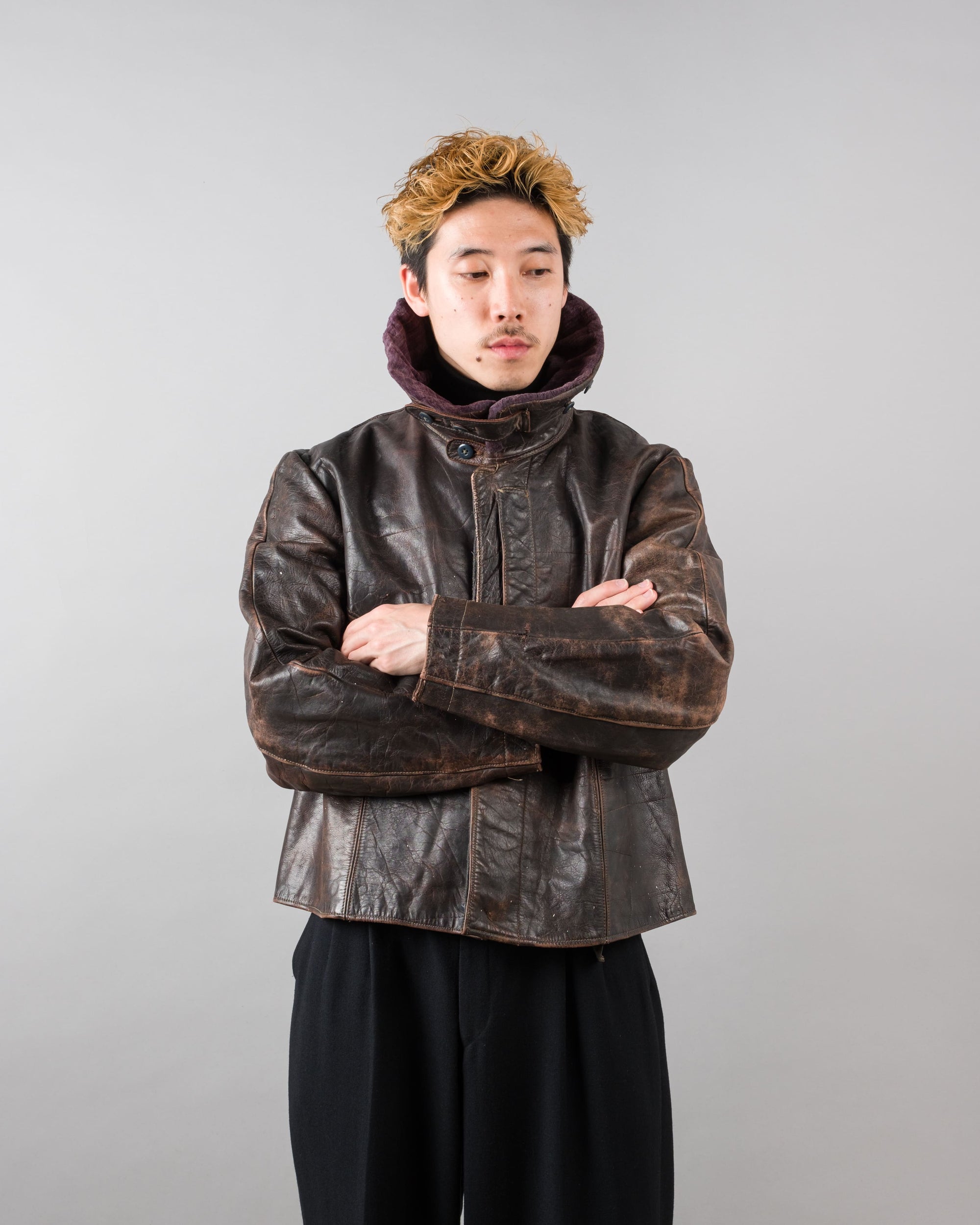 【~40's】WWII German Air Force Elite Jet Fighter Winter Leather Flight Jacket "Luftwaffe"