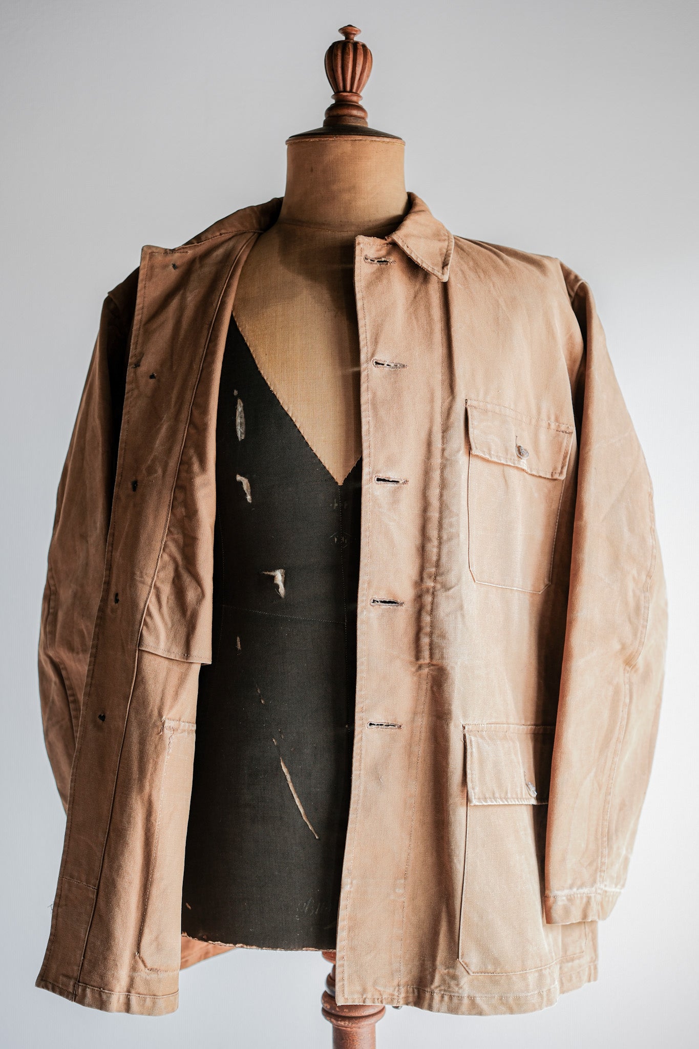 【~50's】French Vintage Cotton Canvas Hunting Jacket Size.46 "Le Mont St. Michel"