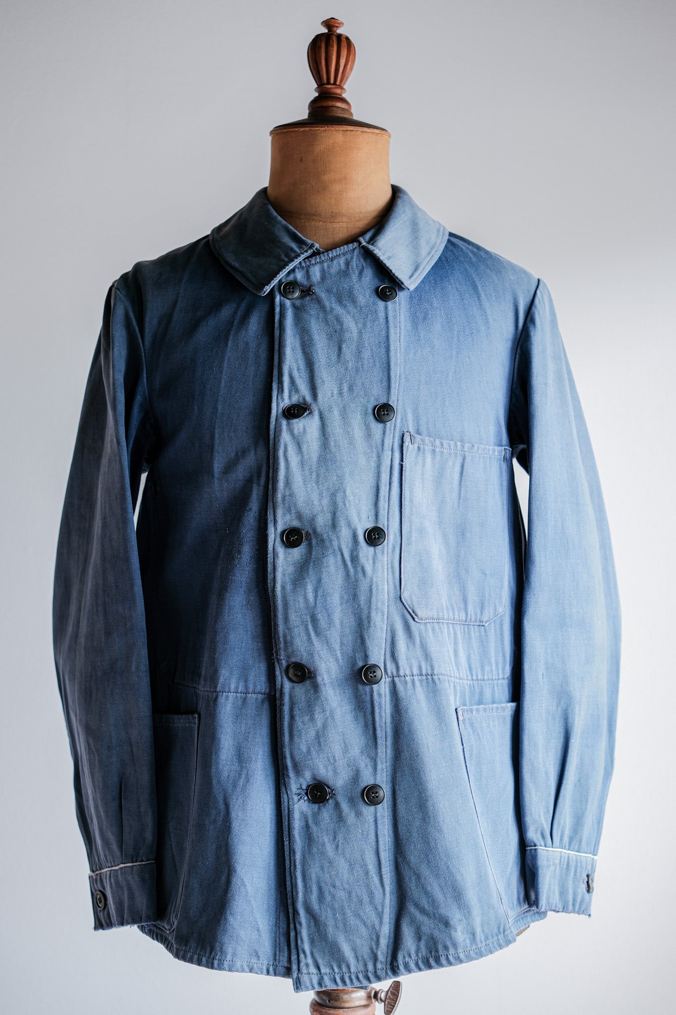 【~20's】French Vintage Blue Moleskin Double Breasted Work Jacket "Adolphe Lafont"