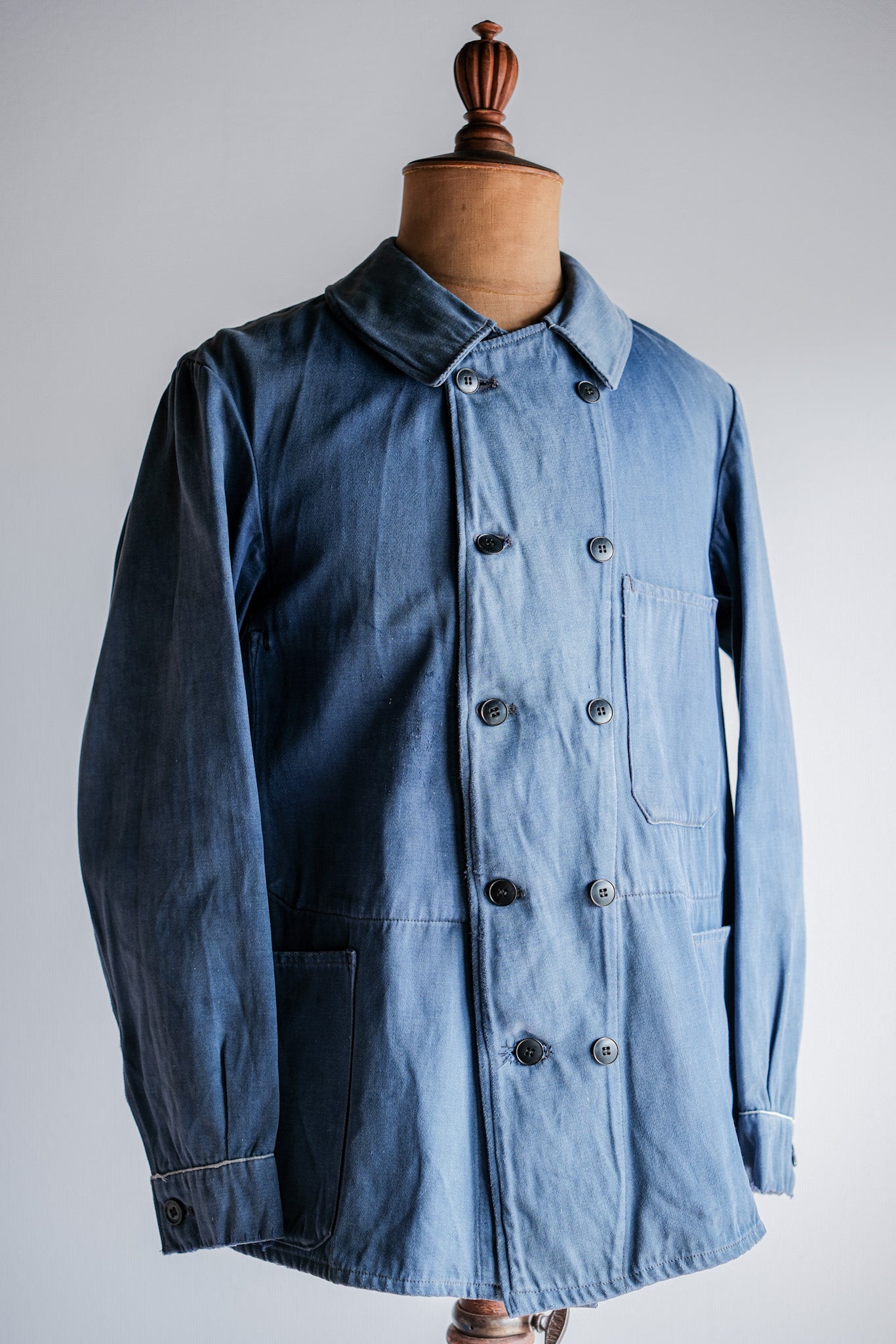 [~ 20's] French Vintage Blue Moleskin Double Breasted Work Jacket "Adolphe Lafont"