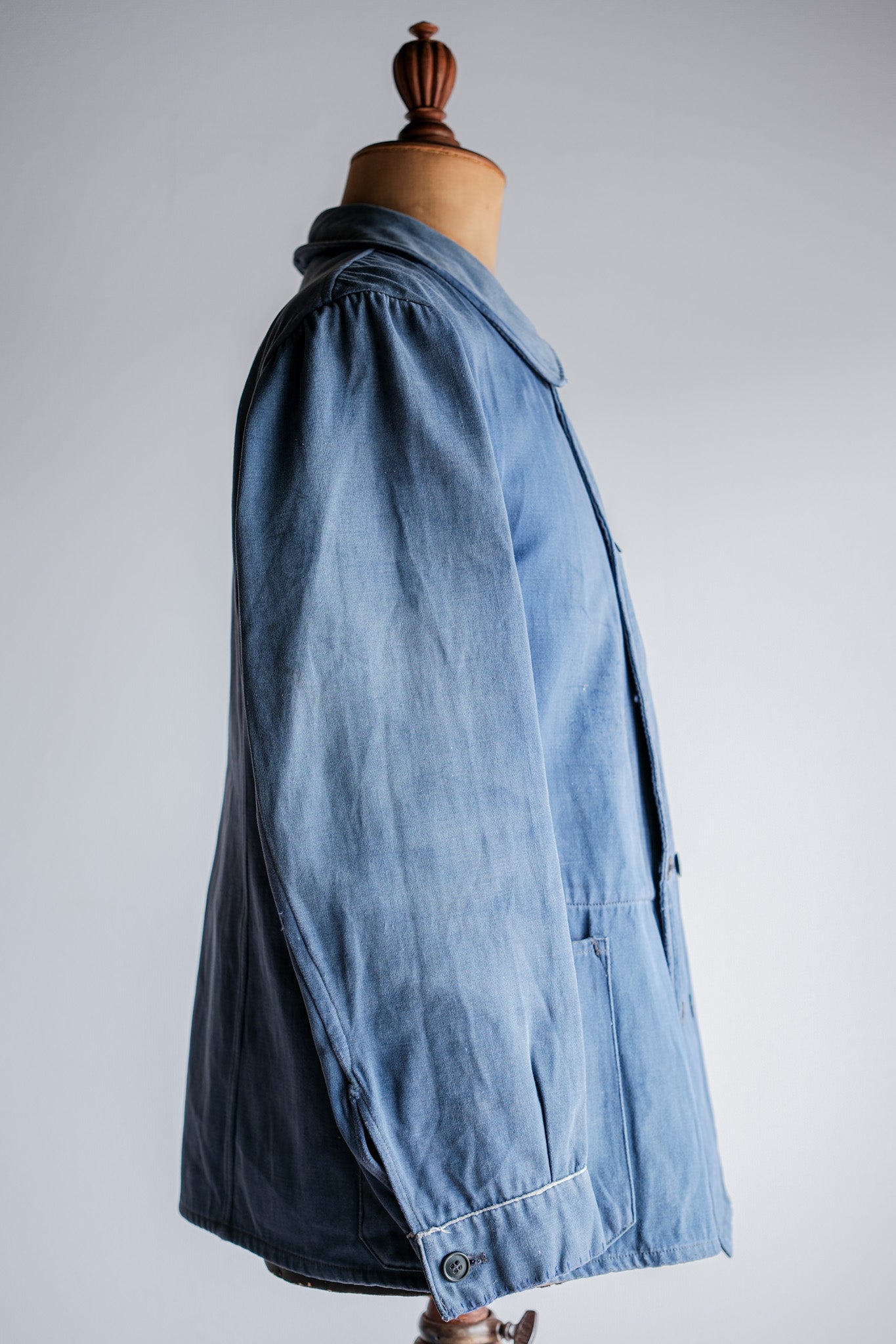 【~20's】French Vintage Blue Moleskin Double Breasted Work Jacket "Adolphe Lafont"