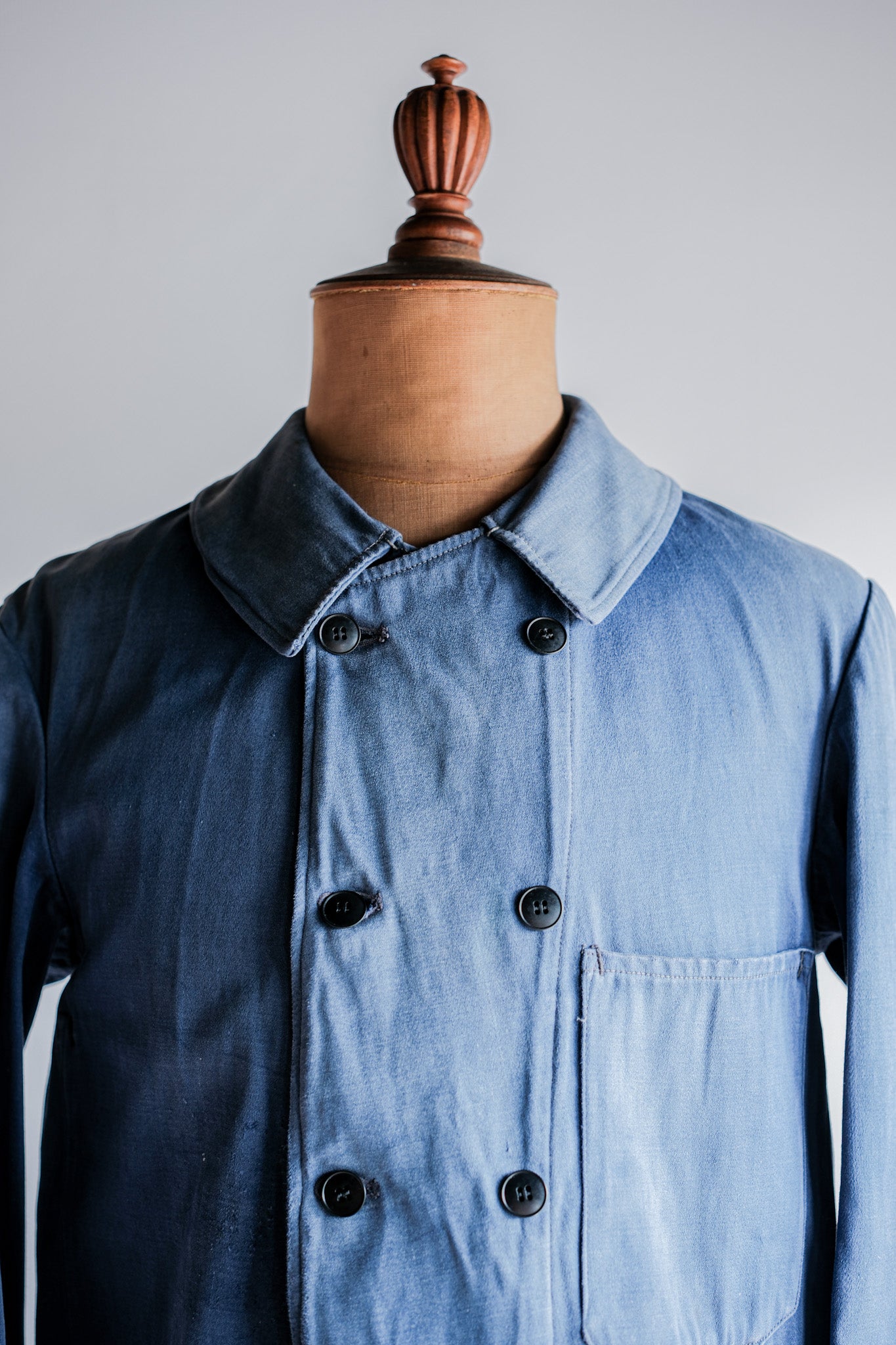 [~ 20's] French Vintage Blue Moleskin Double Breasted Work Jacket "Adolphe Lafont"