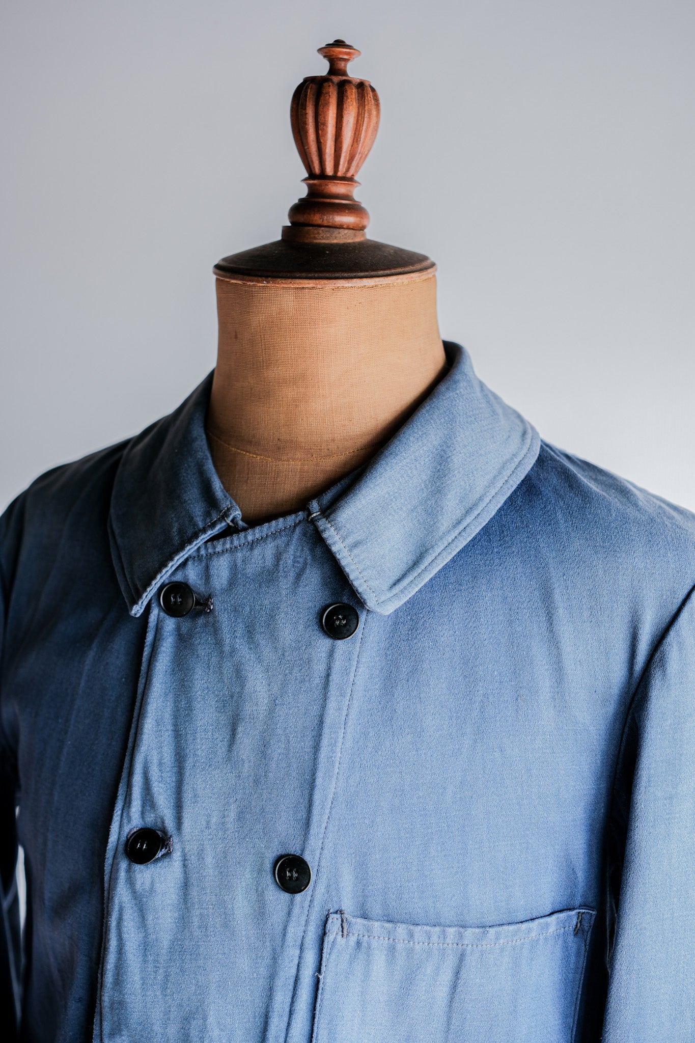 【~20's】French Vintage Blue Moleskin Double Breasted Work Jacket "Adolphe Lafont"