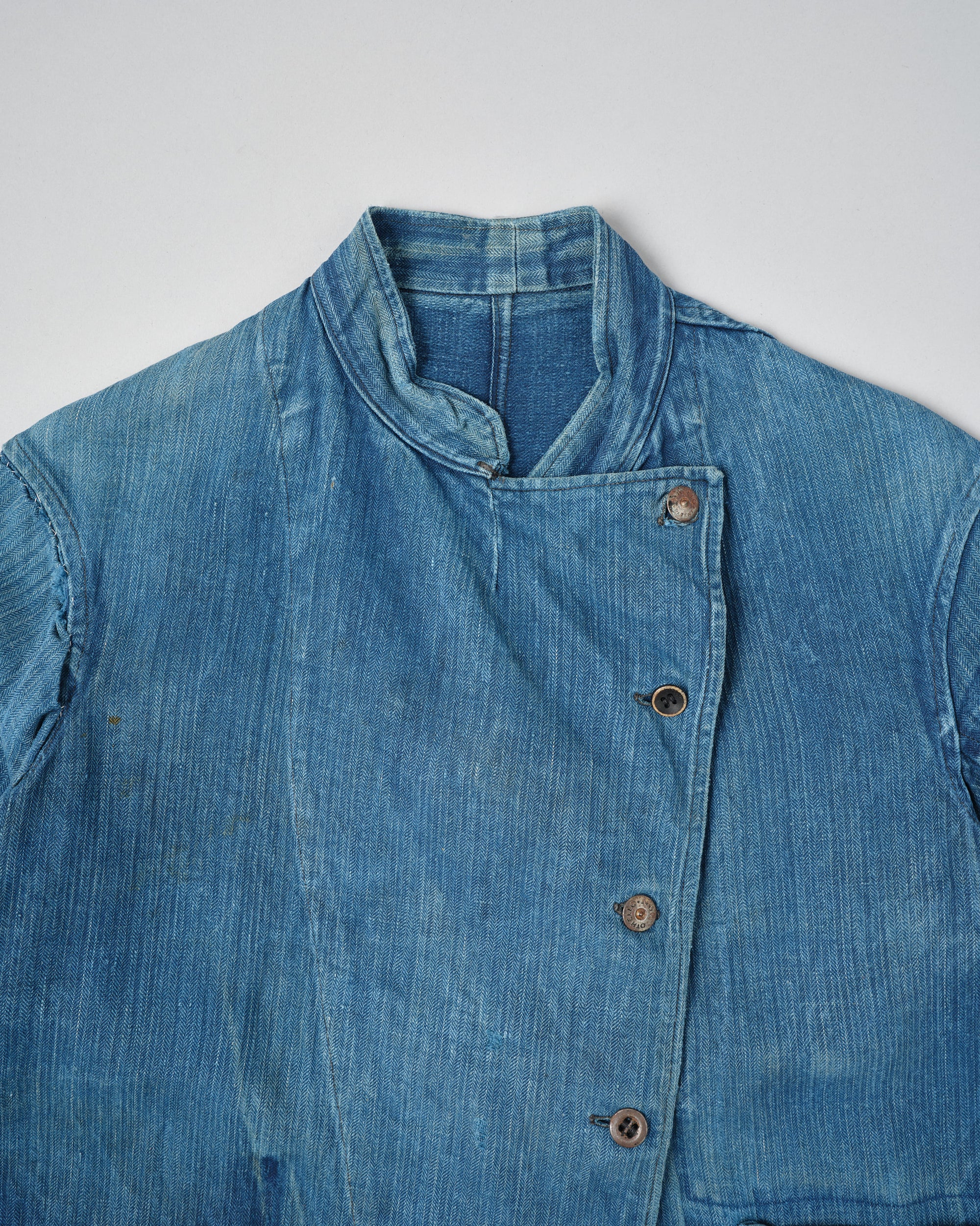 ［~30's］French Army Indigo HBT Linen Double Breasted Mechanic Jacket "Modified"